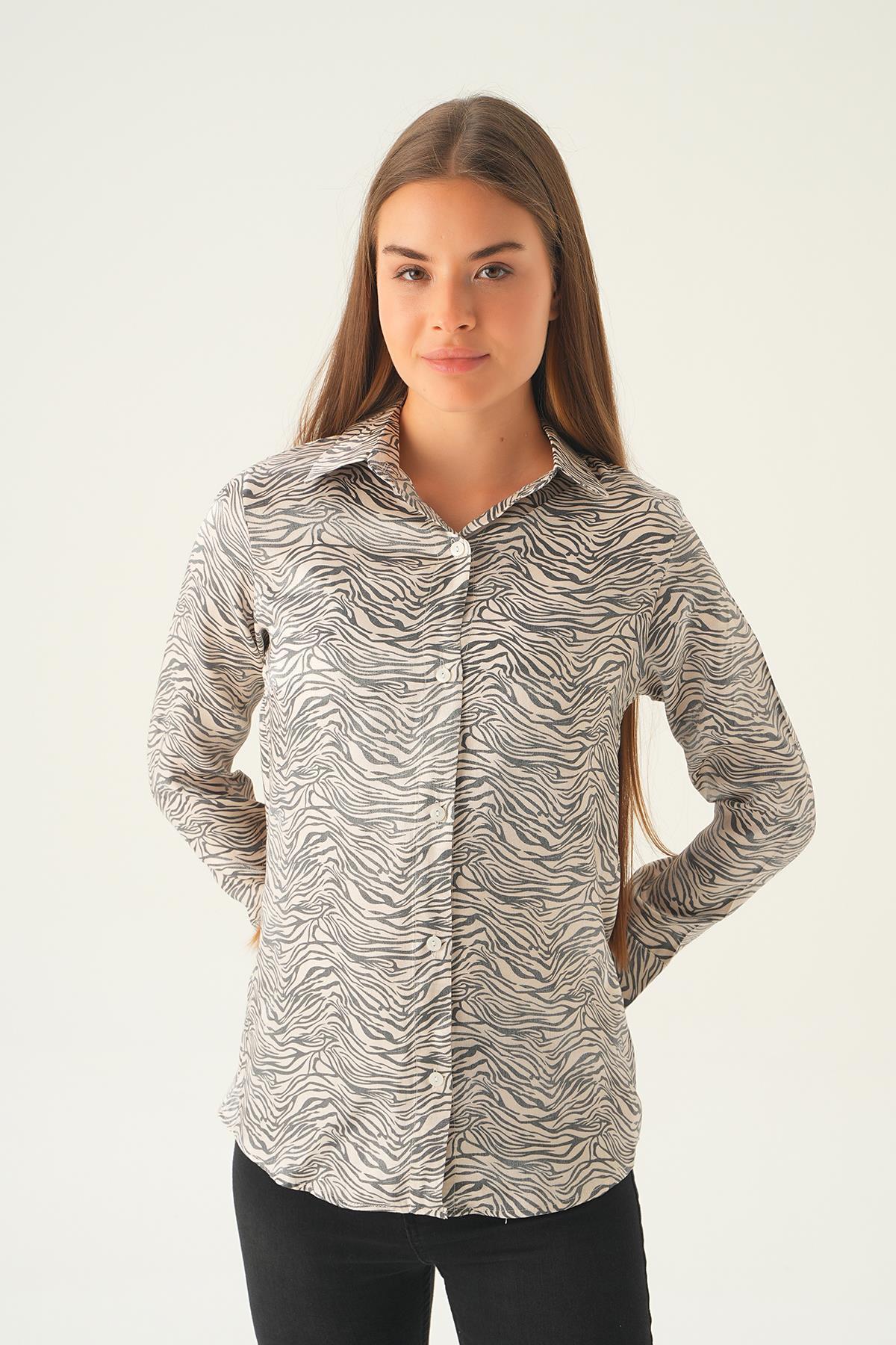Siyah Zebra Desen Gömlek 1004 - 3