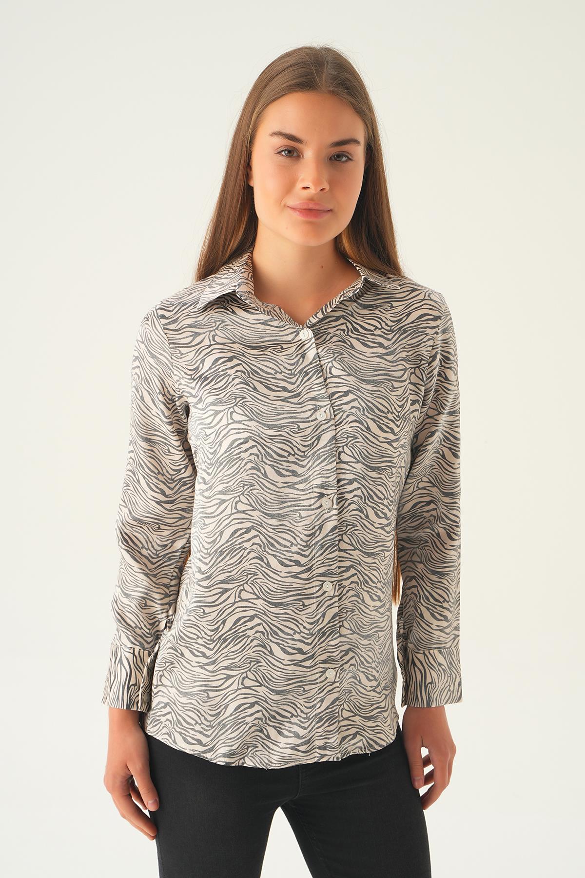 Siyah Zebra Desen Gömlek 1004 - 4