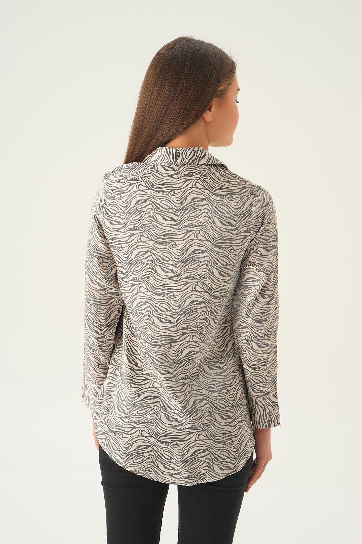Siyah Zebra Desen Gömlek 1004 - 5
