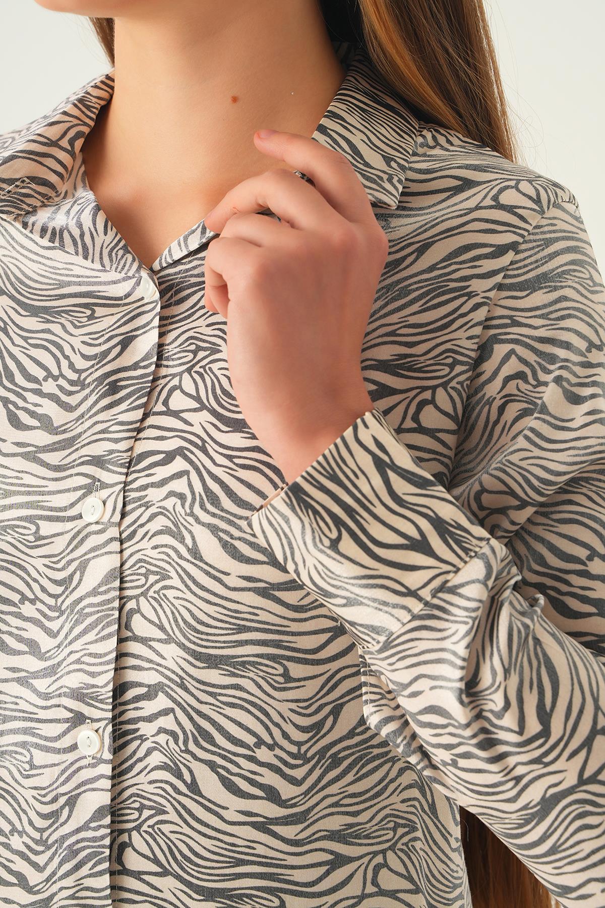 Siyah Zebra Desen Gömlek 1004 - 6