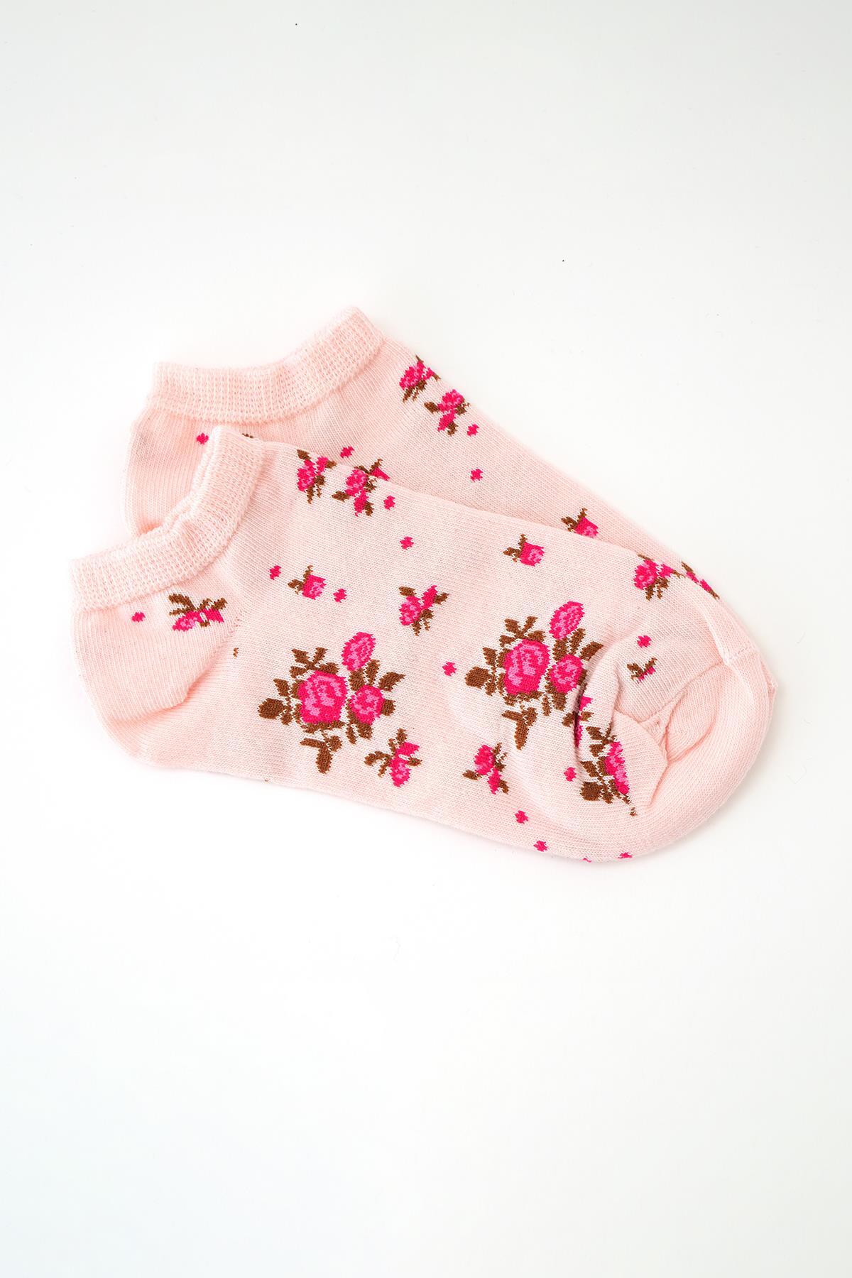 Renkli Çiçek Desen 3'Lü Patik Çorap 1005 - 2