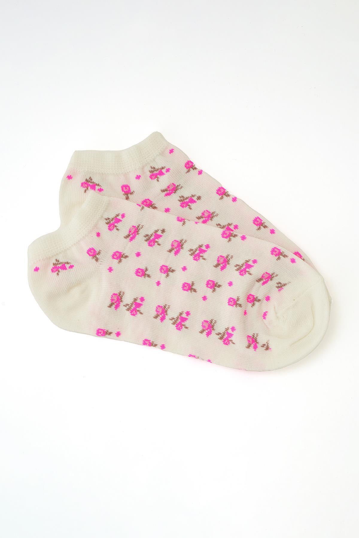 Renkli Çiçek Desen 3'Lü Patik Çorap 1005 - 4
