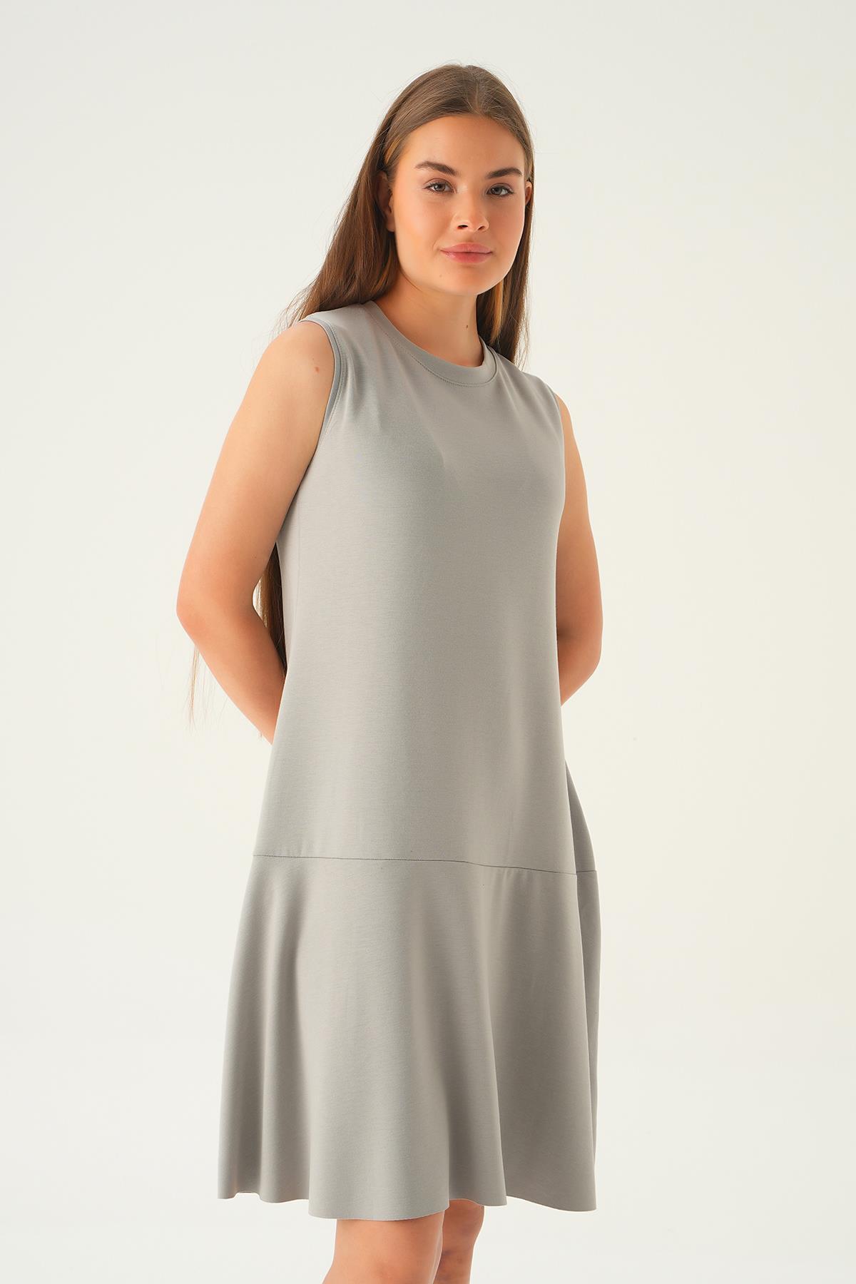 1005 Sıfır Kol Oysho elbise Gri - 3