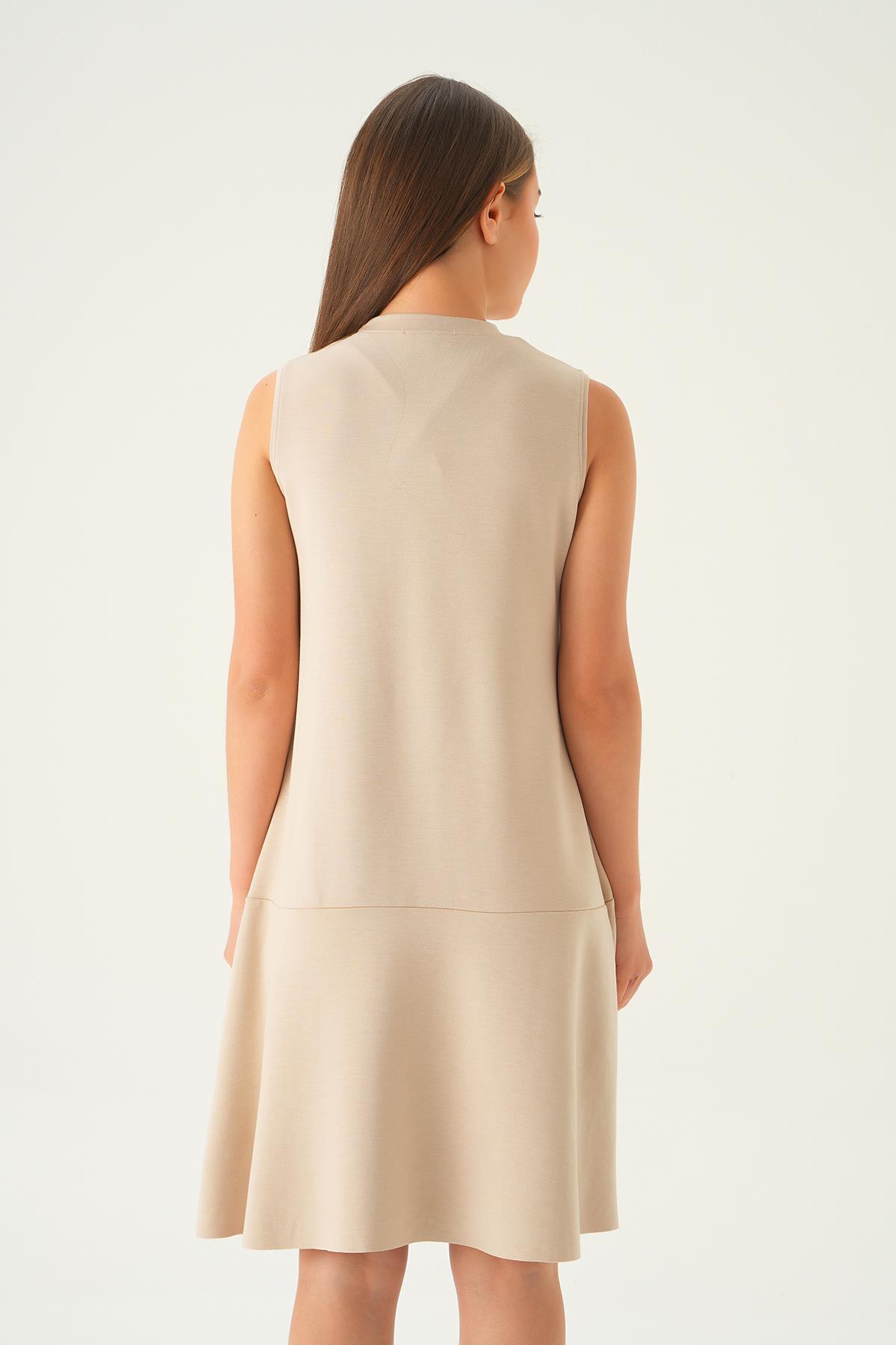 1005 Sıfır Kol Oysho elbise Vizon - 5