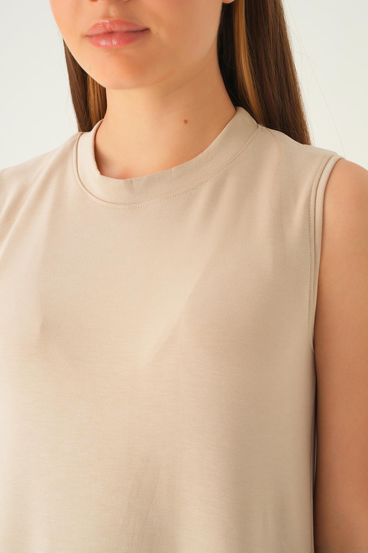 1005 Sıfır Kol Oysho elbise Vizon - 6