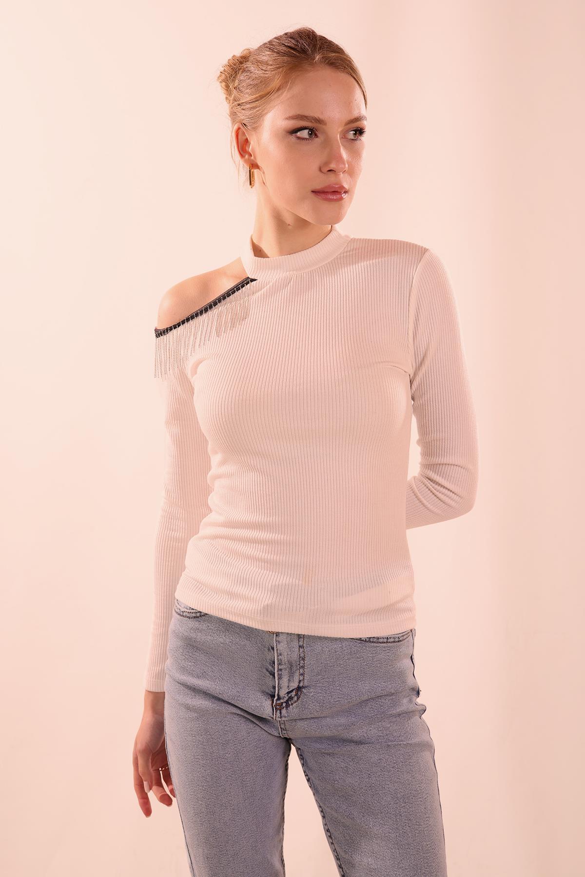 10072 Zincir Detaylı Bluz Beyaz - 3
