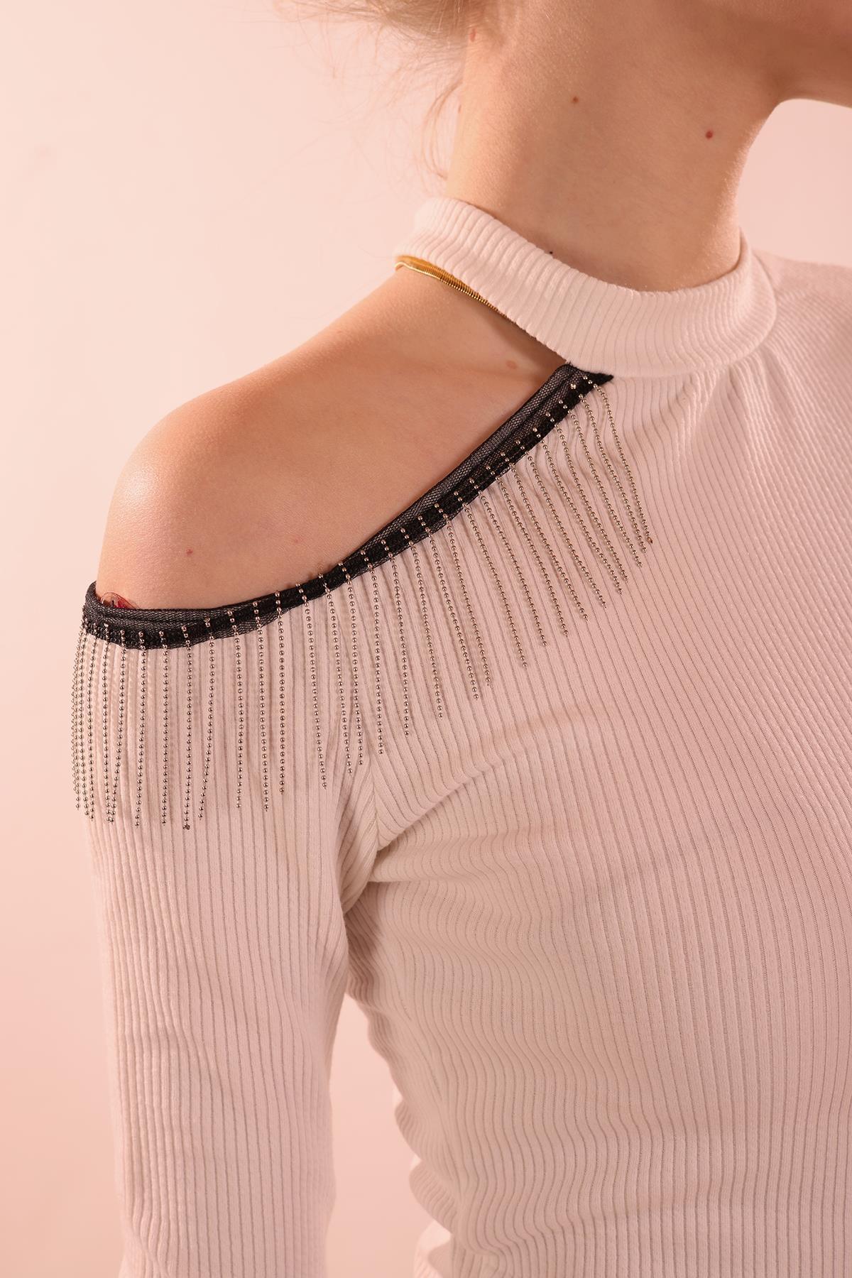 10072 Zincir Detaylı Bluz Beyaz - 4