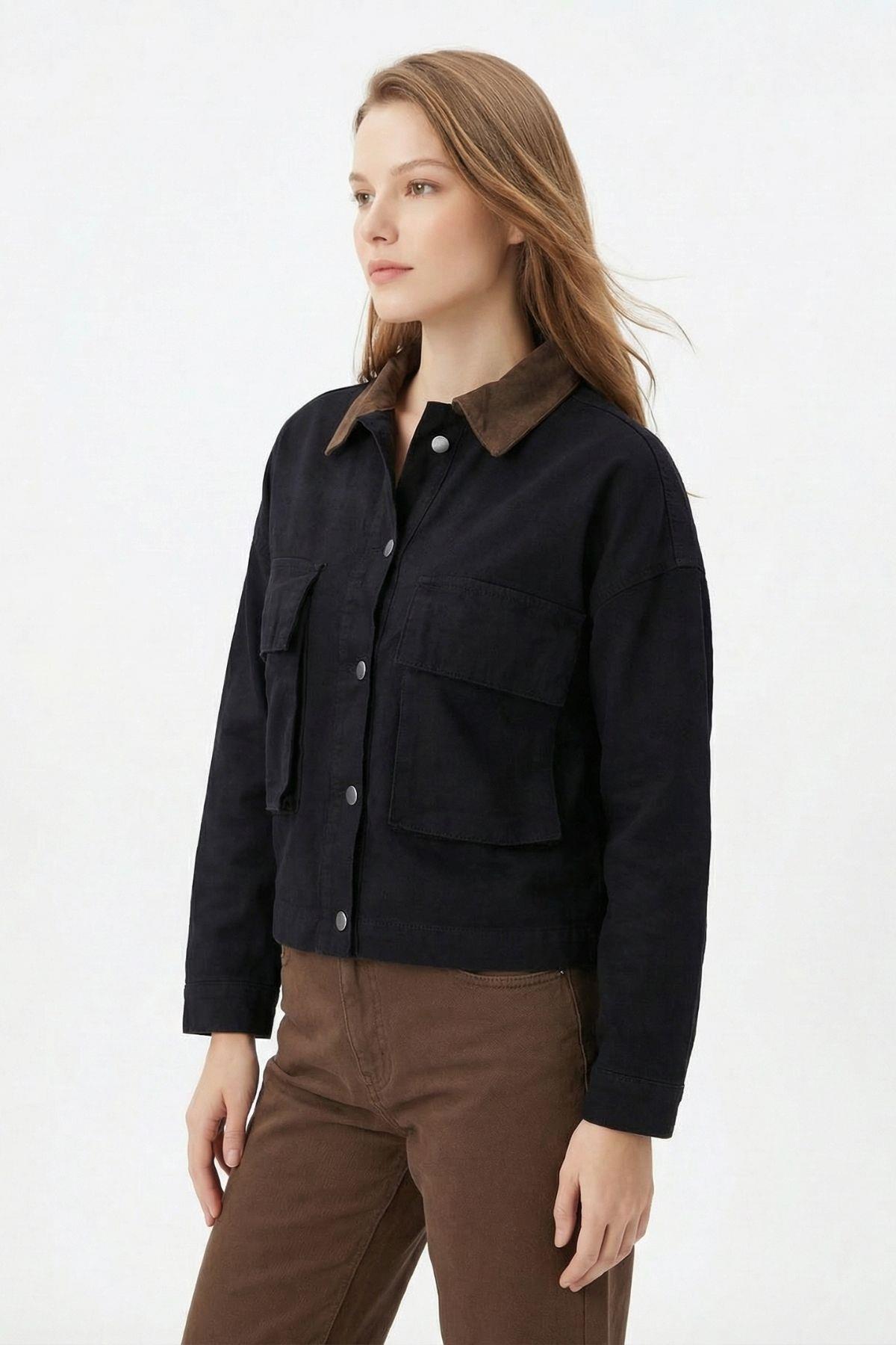 Siyah Körük Cepli Kot Ceket 1008 - 3