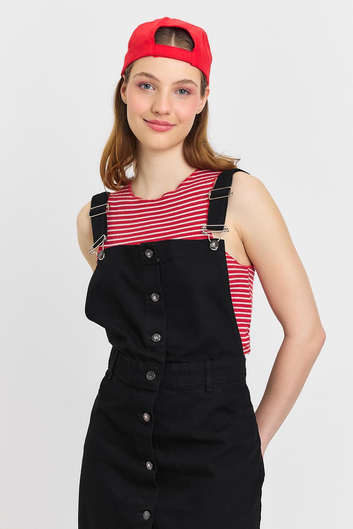 1010 Ön Düğmeli Salopet Siyah - RAYS (1)