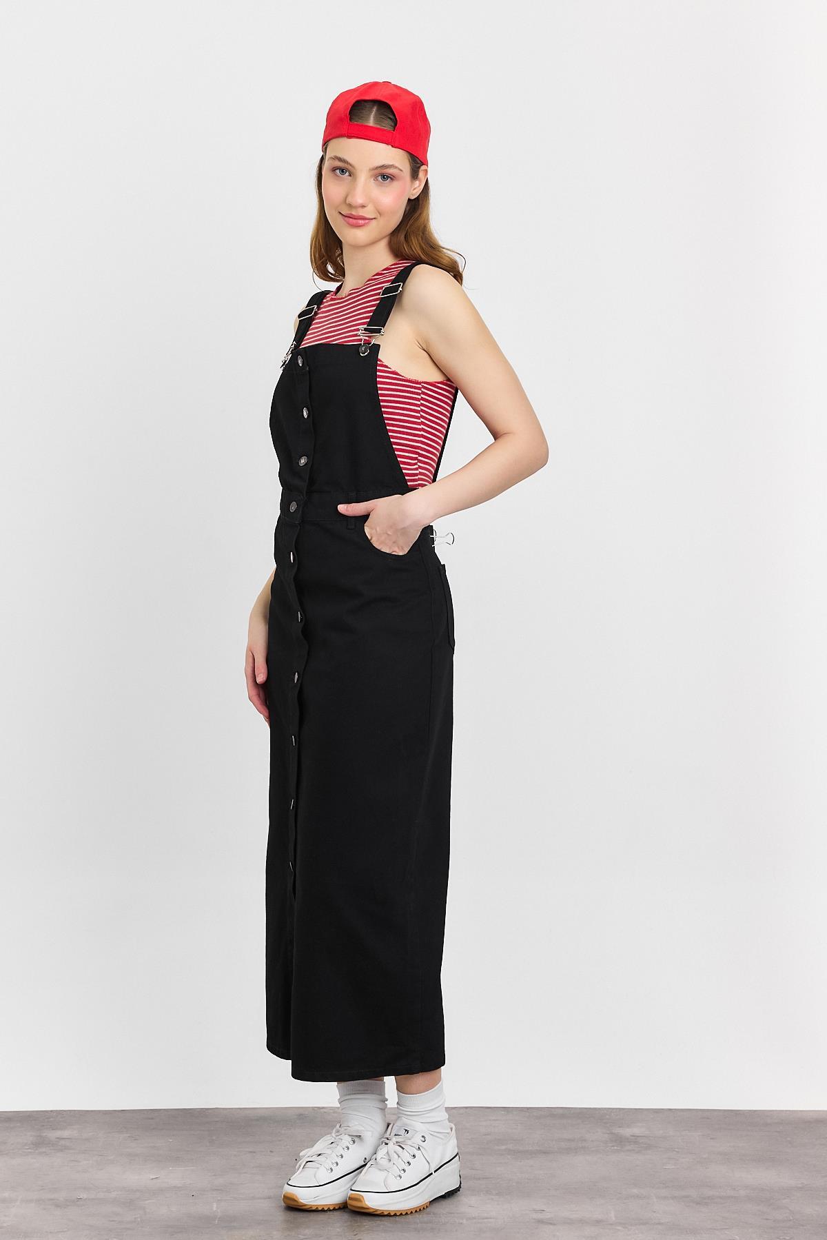 Siyah Ön Düğmeli Salopet 1010 - RAYS