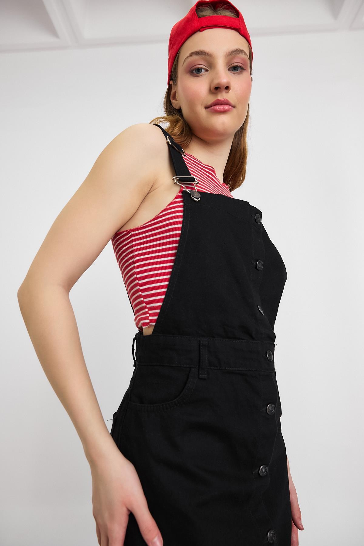 Siyah Ön Düğmeli Salopet 1010 - RAYS