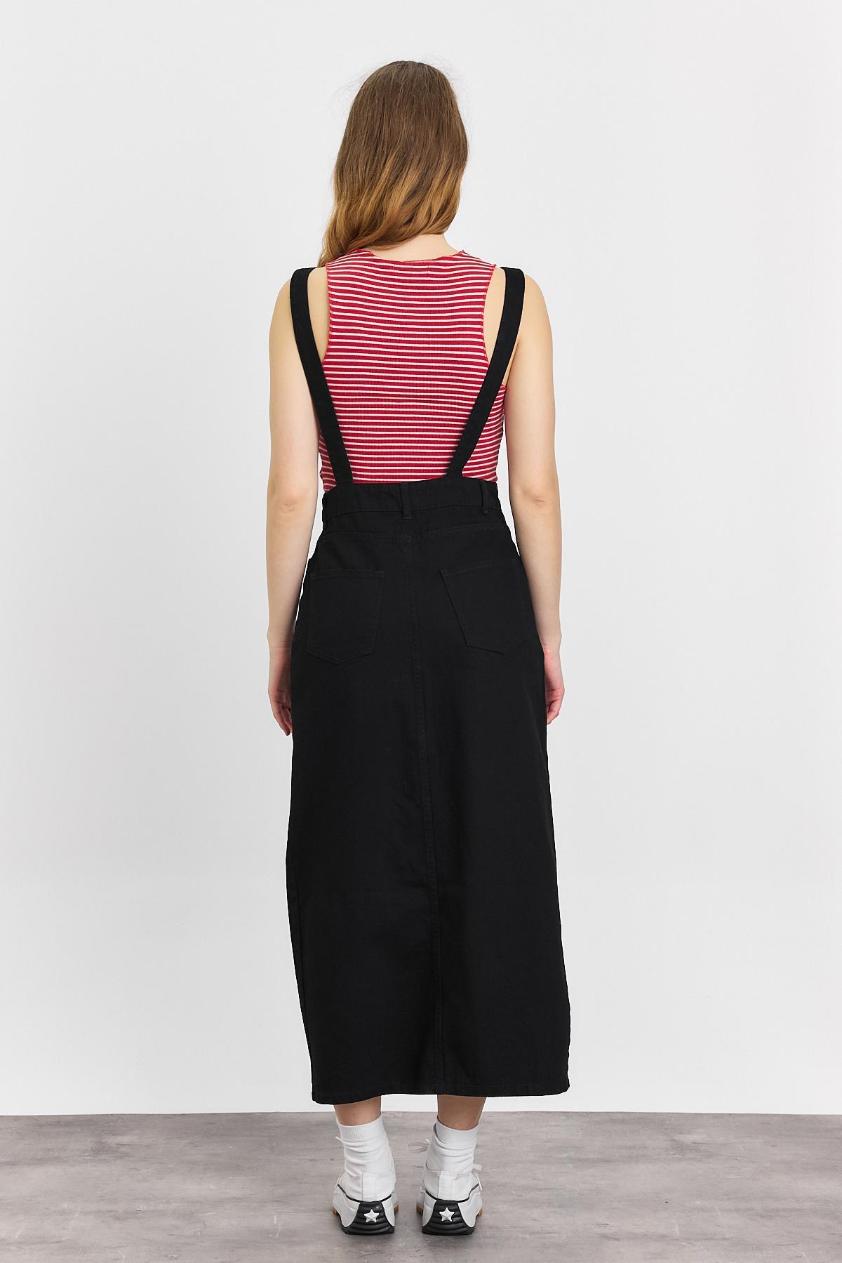 Siyah Ön Düğmeli Salopet 1010 - 5