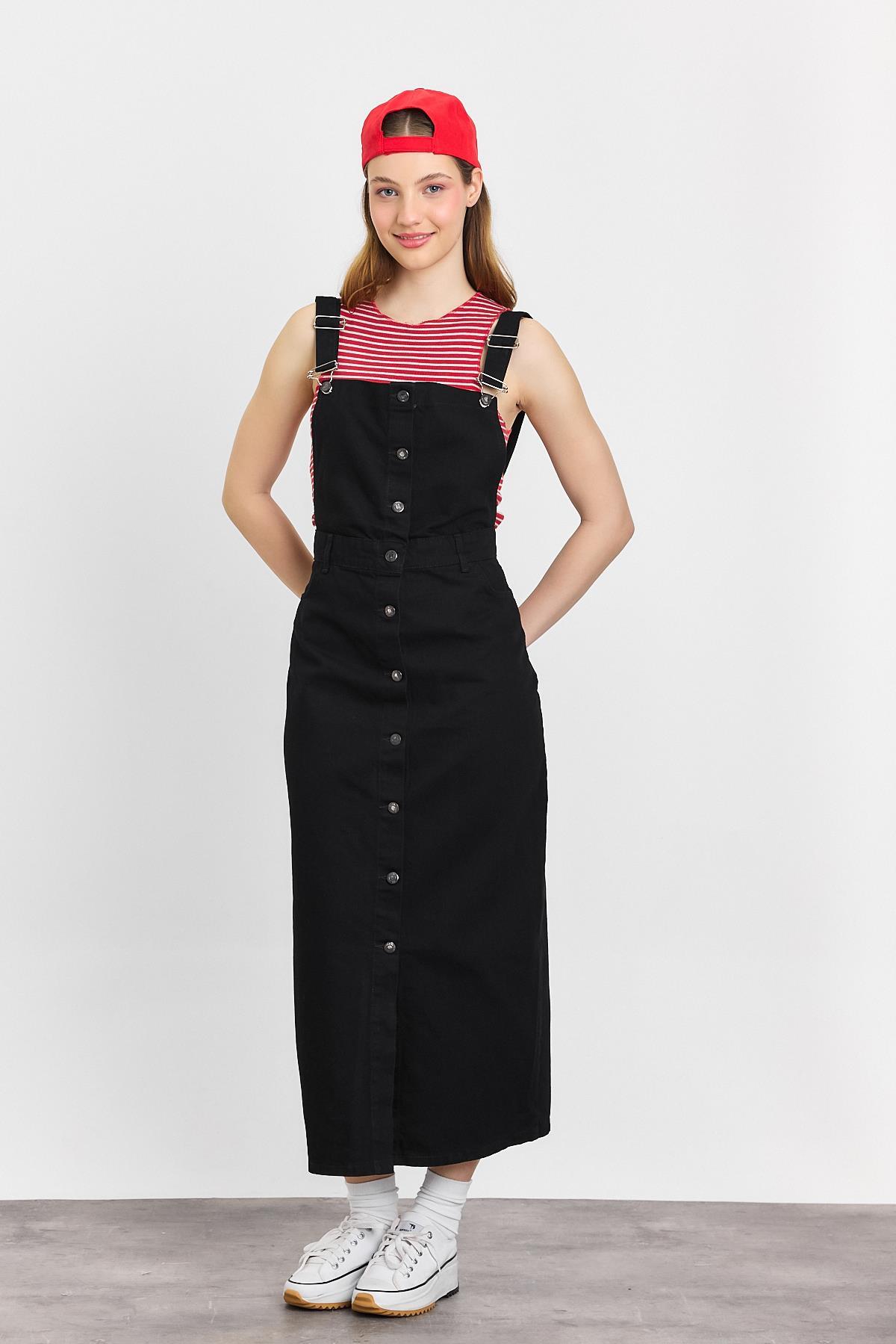 Siyah Ön Düğmeli Salopet 1010 - 6