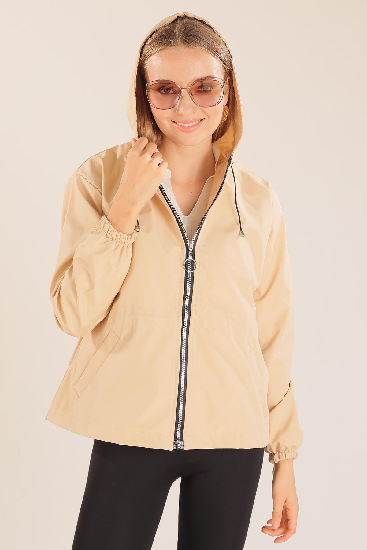 10011 Bel Lastik Detay Ceket Bej 