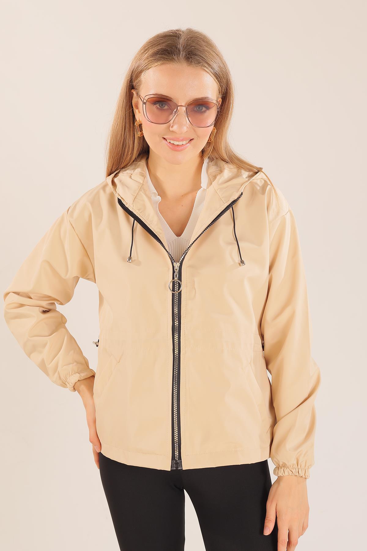 10011 Bel Lastik Detay Ceket Bej - 5