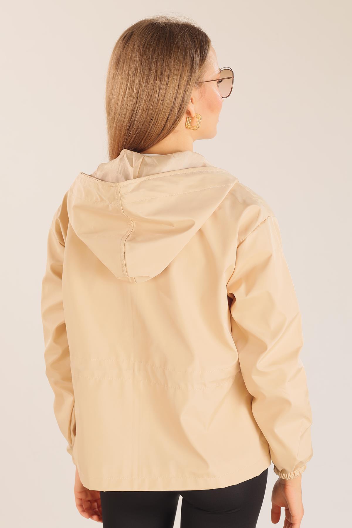 10011 Bel Lastik Detay Ceket Bej - 6