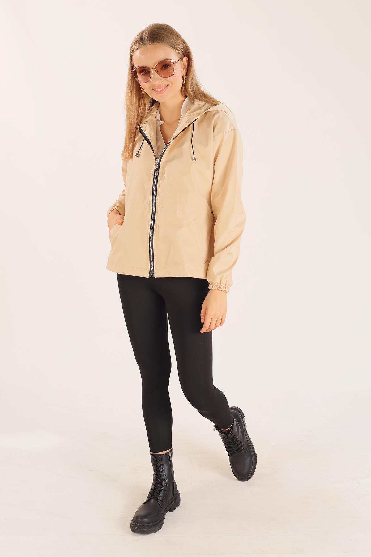 Bej Bel Lastik Detay Ceket 10011 - 2