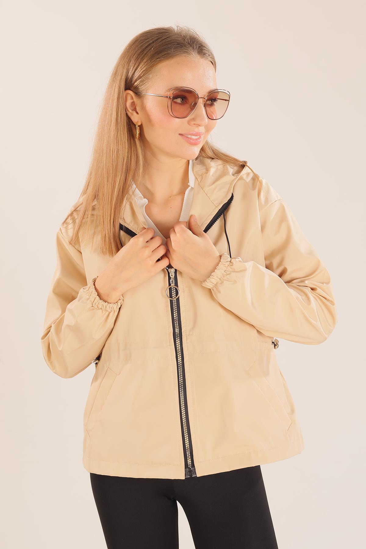 Bej Bel Lastik Detay Ceket 10011 - 3