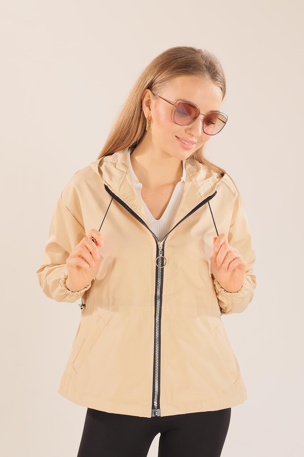 Bej Bel Lastik Detay Ceket 10011 - 4