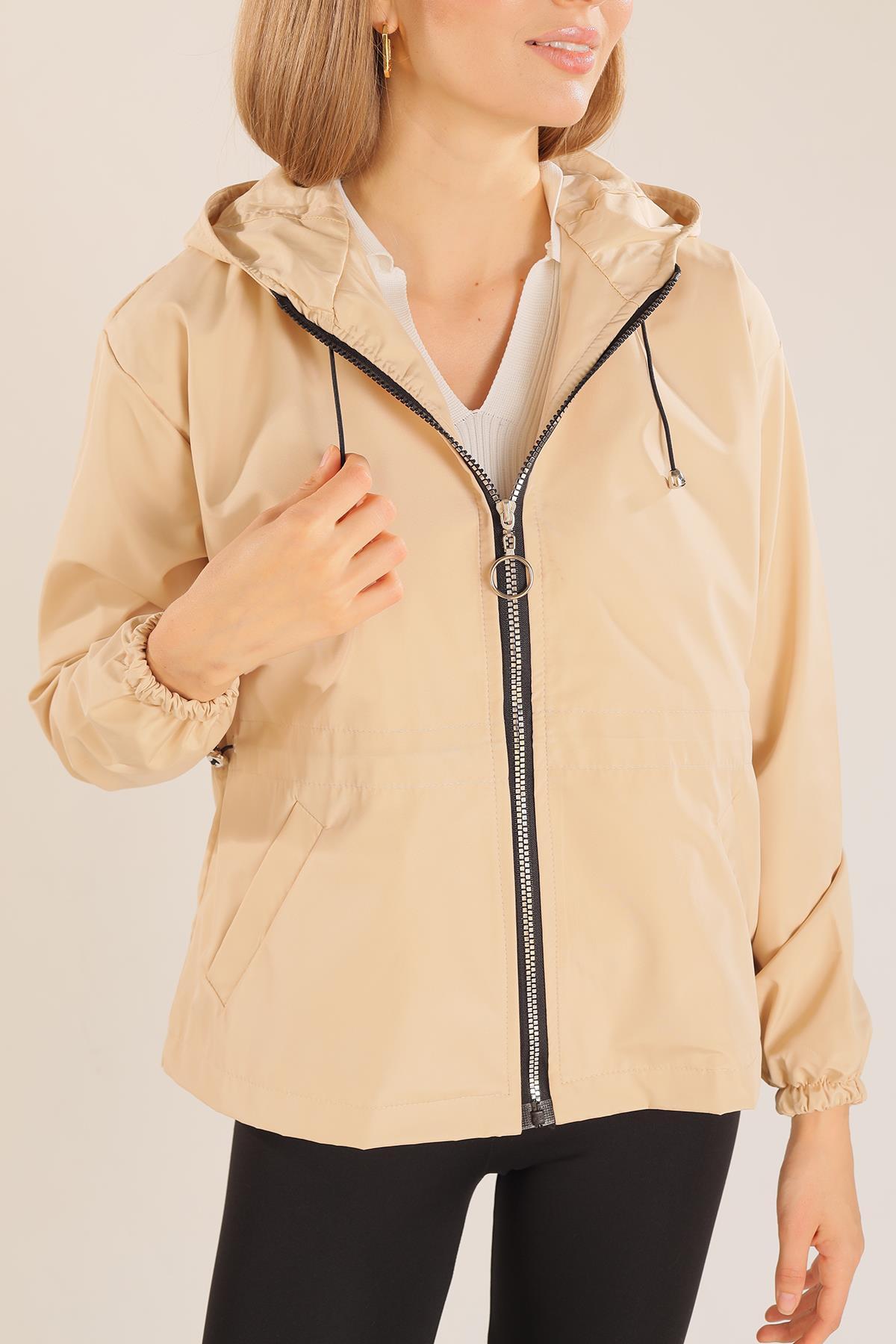 Bej Bel Lastik Detay Ceket 10011 - 7