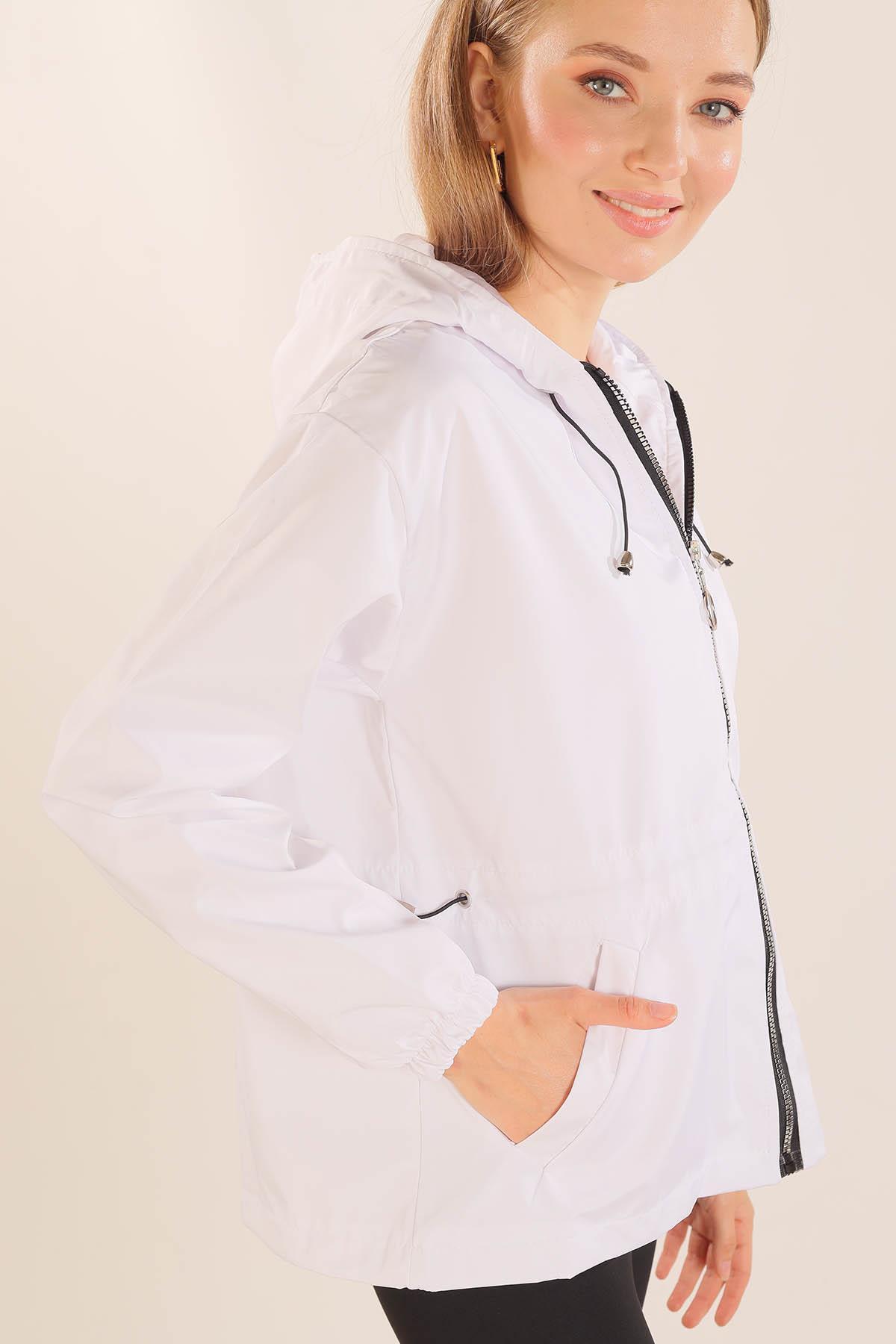 Beyaz Bel Lastik Detay Ceket 10011 - 6