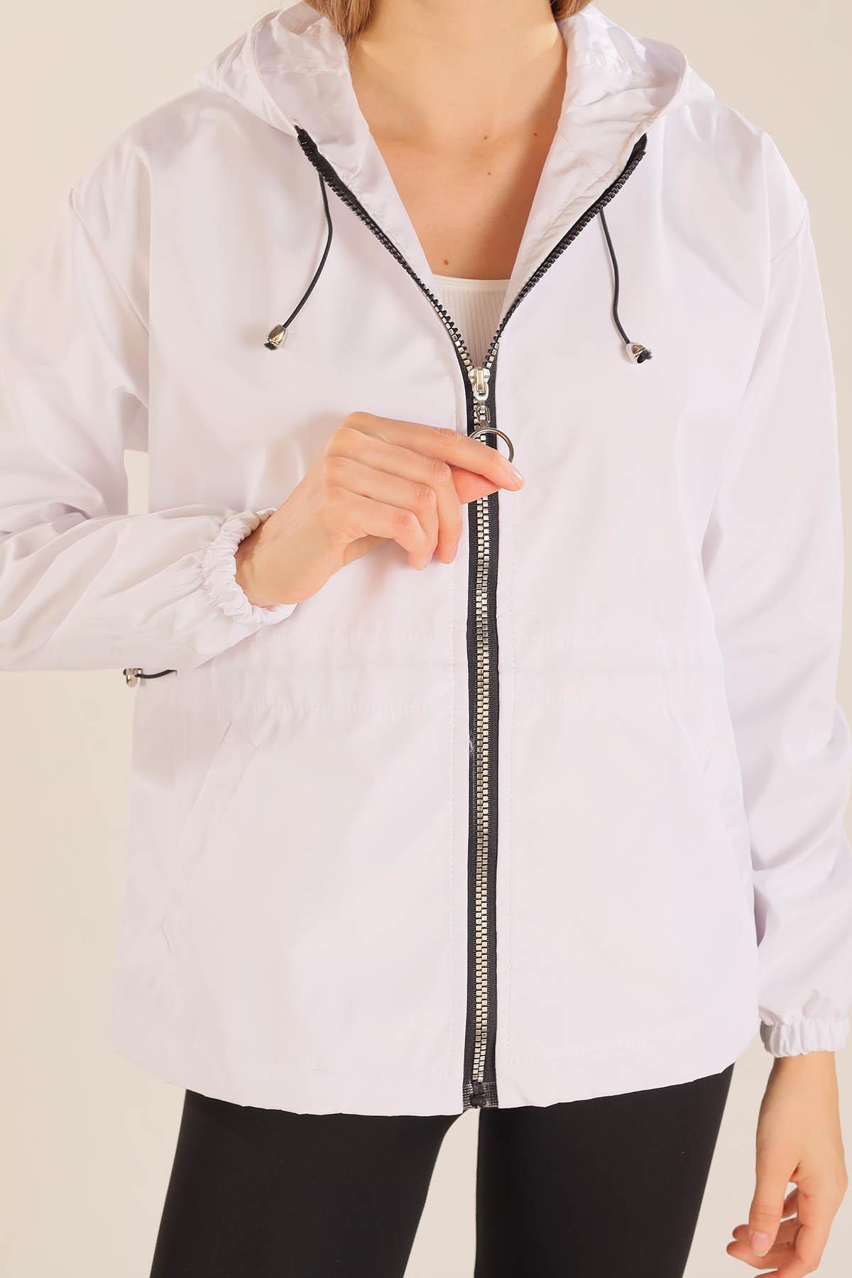 Beyaz Bel Lastik Detay Ceket 10011 - 7