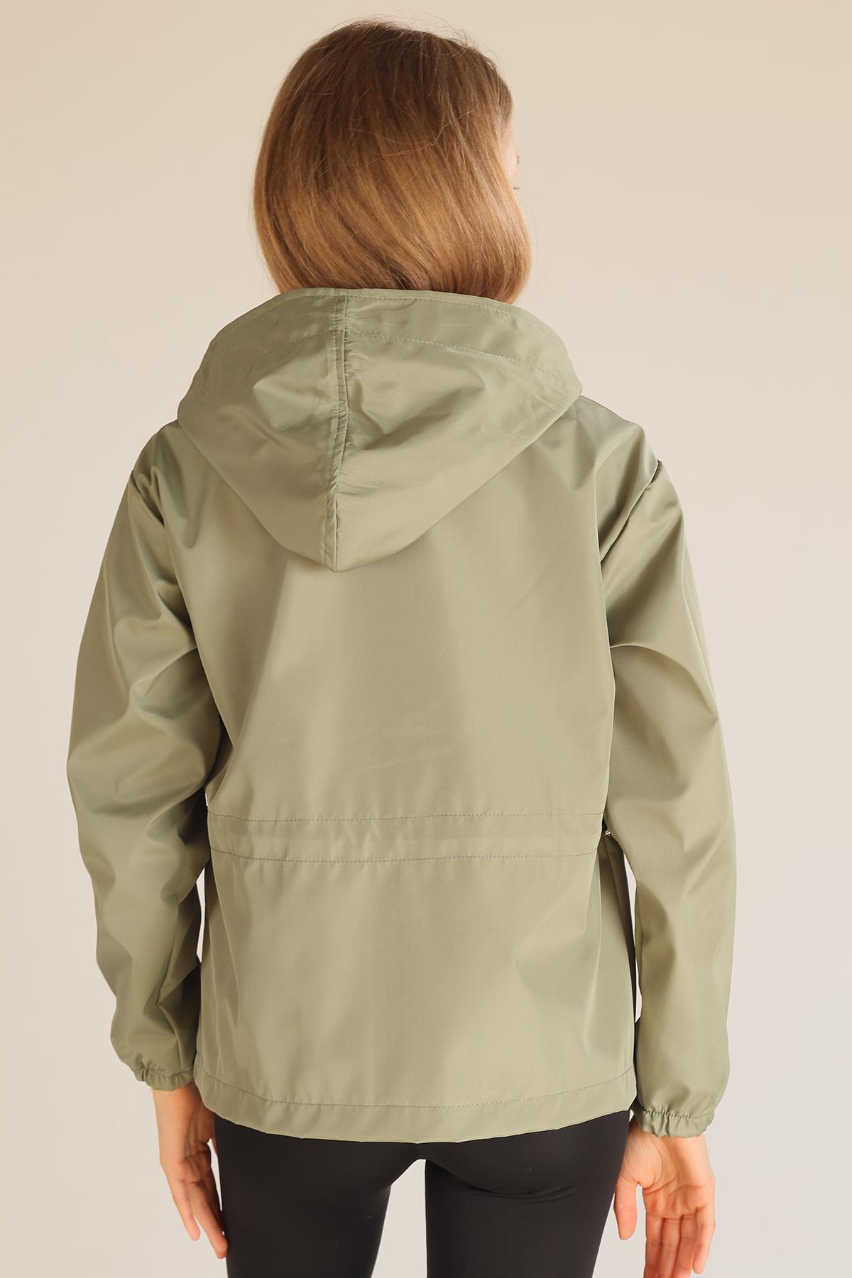 10011 Bel Lastik Detay Ceket Haki - 4