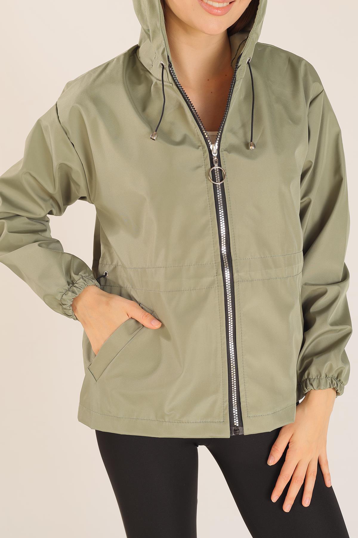 10011 Bel Lastik Detay Ceket Haki - 6