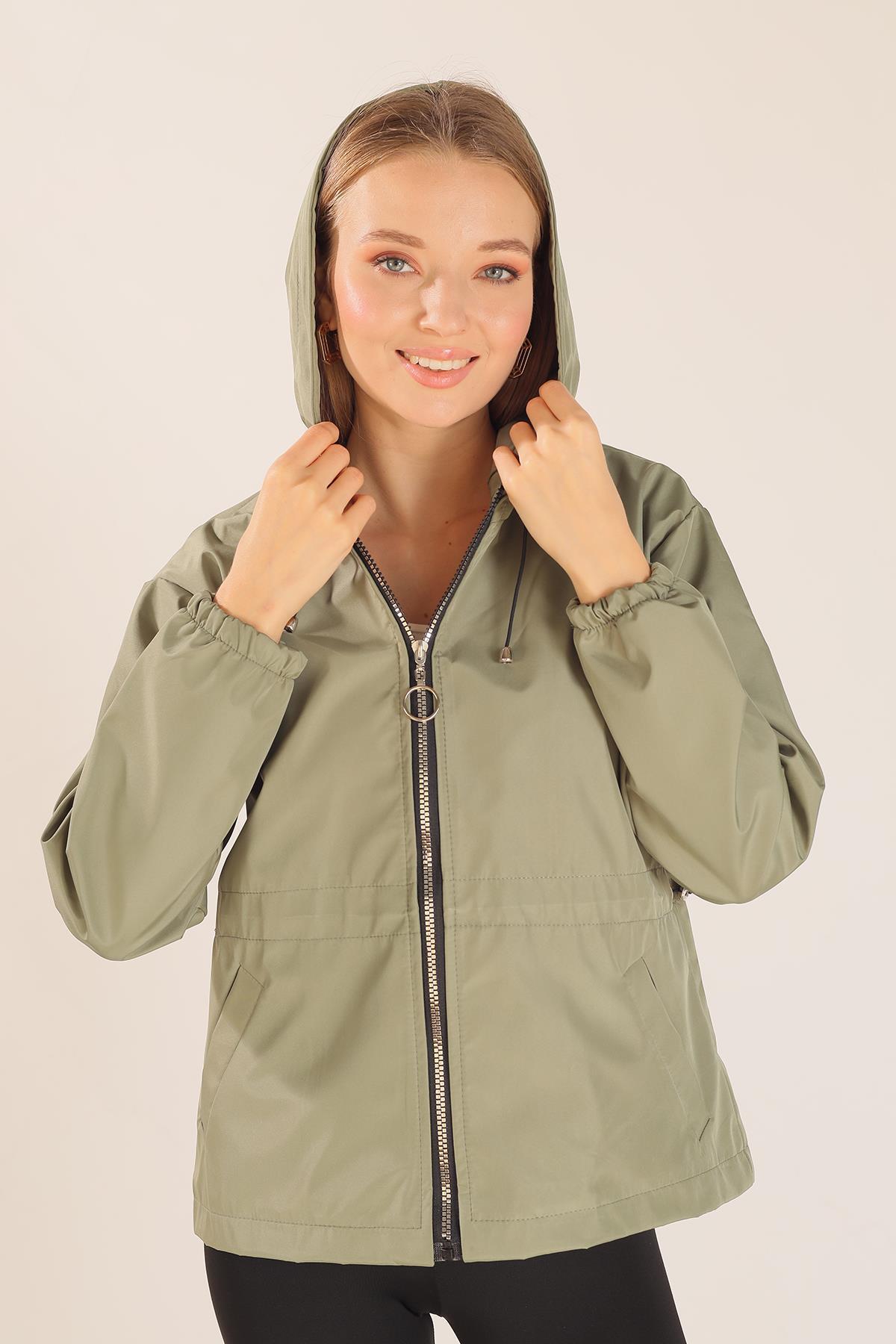 Haki Bel Lastik Detay Ceket 10011 - 1