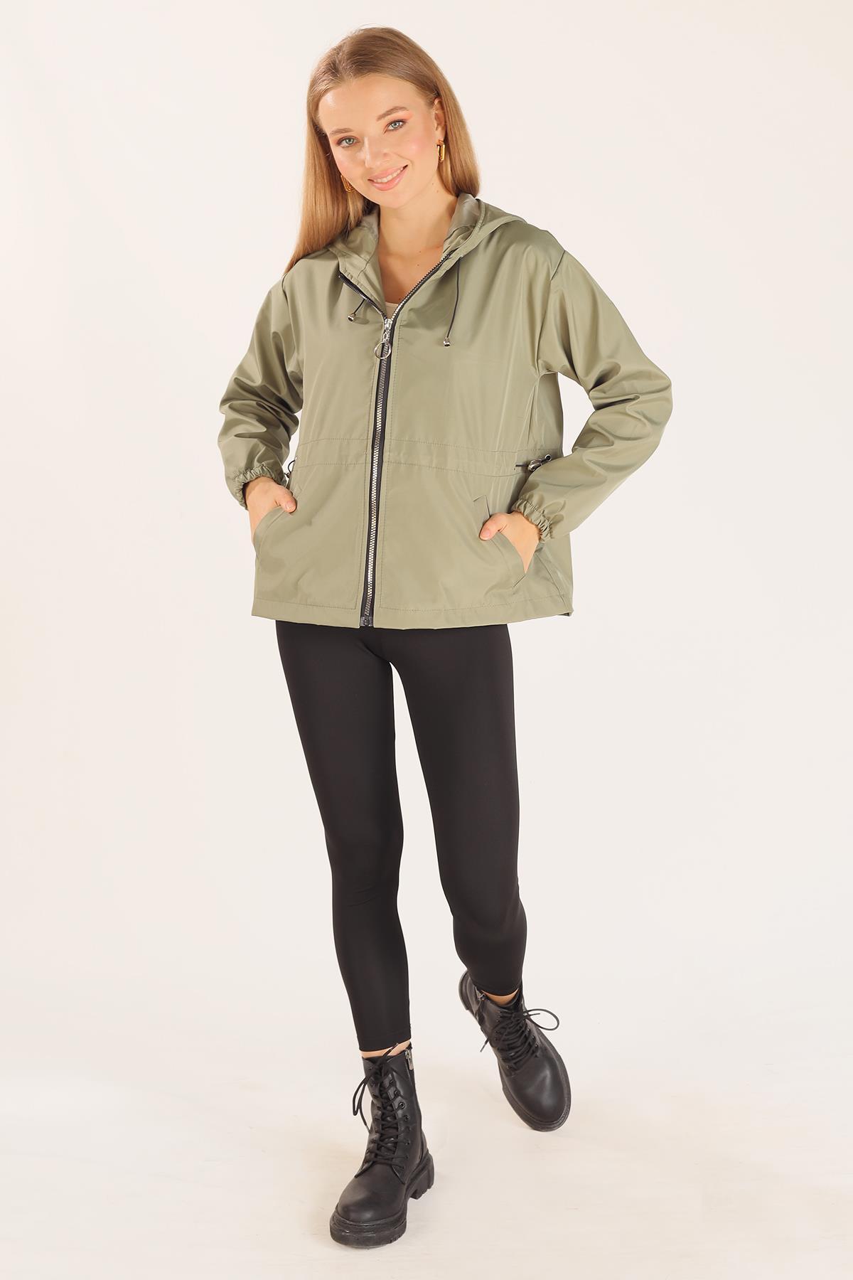 Haki Bel Lastik Detay Ceket 10011 - 2