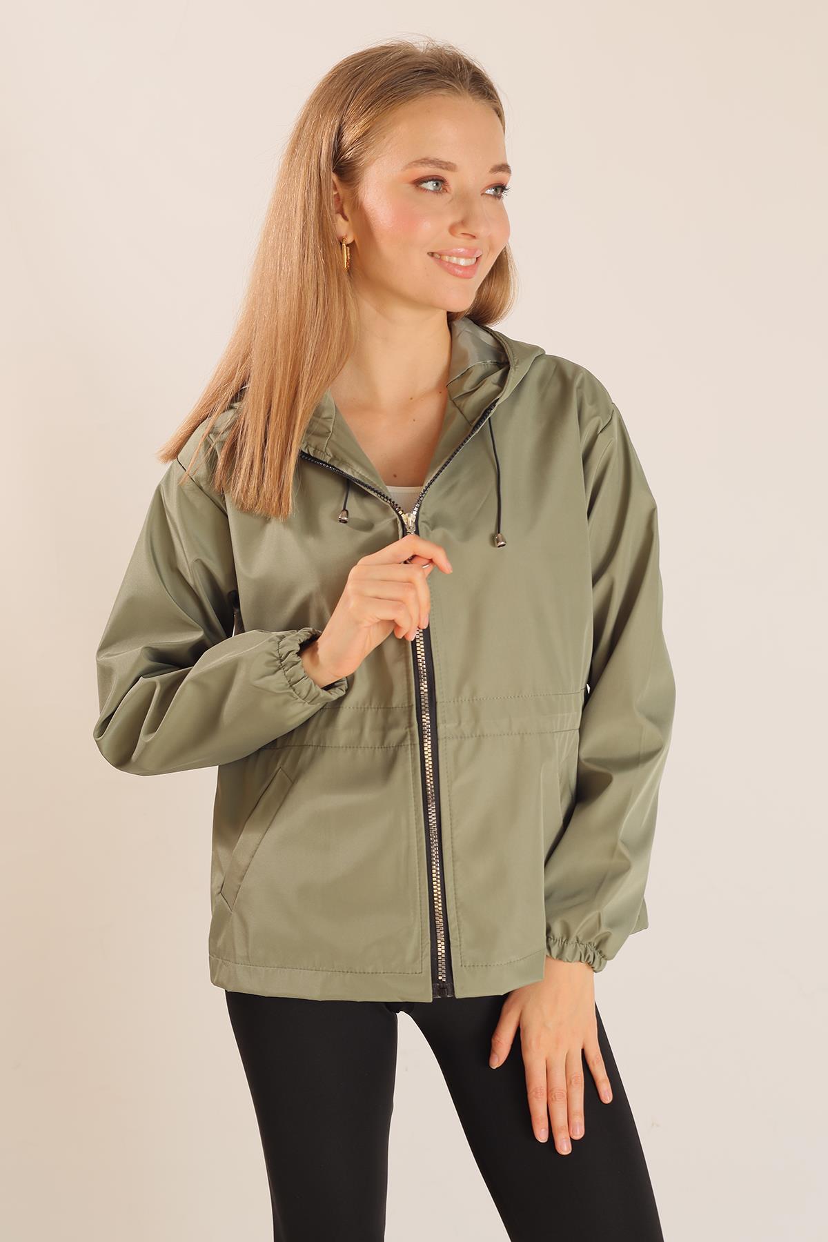 Haki Bel Lastik Detay Ceket 10011 - 3