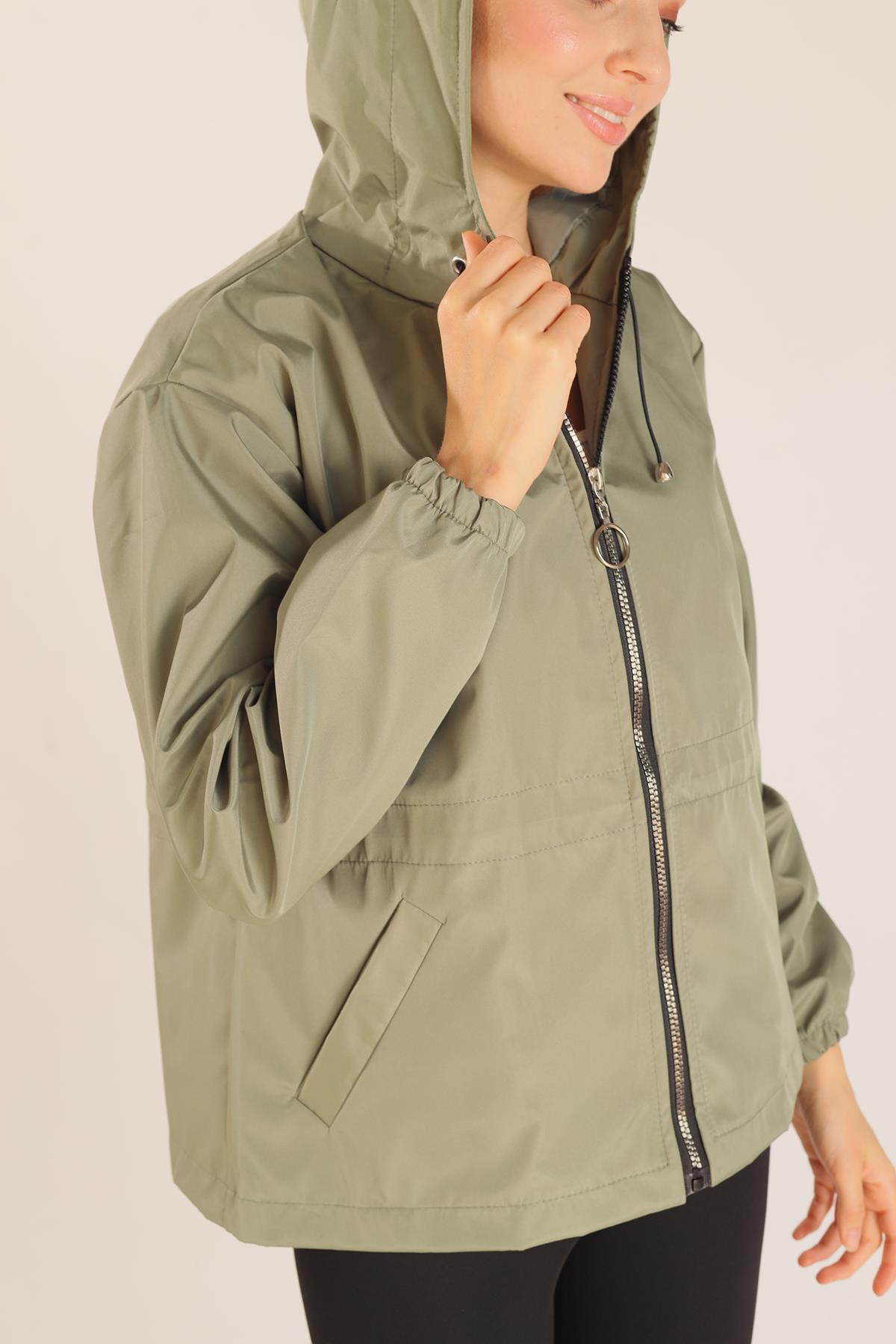 Haki Bel Lastik Detay Ceket 10011 - 5