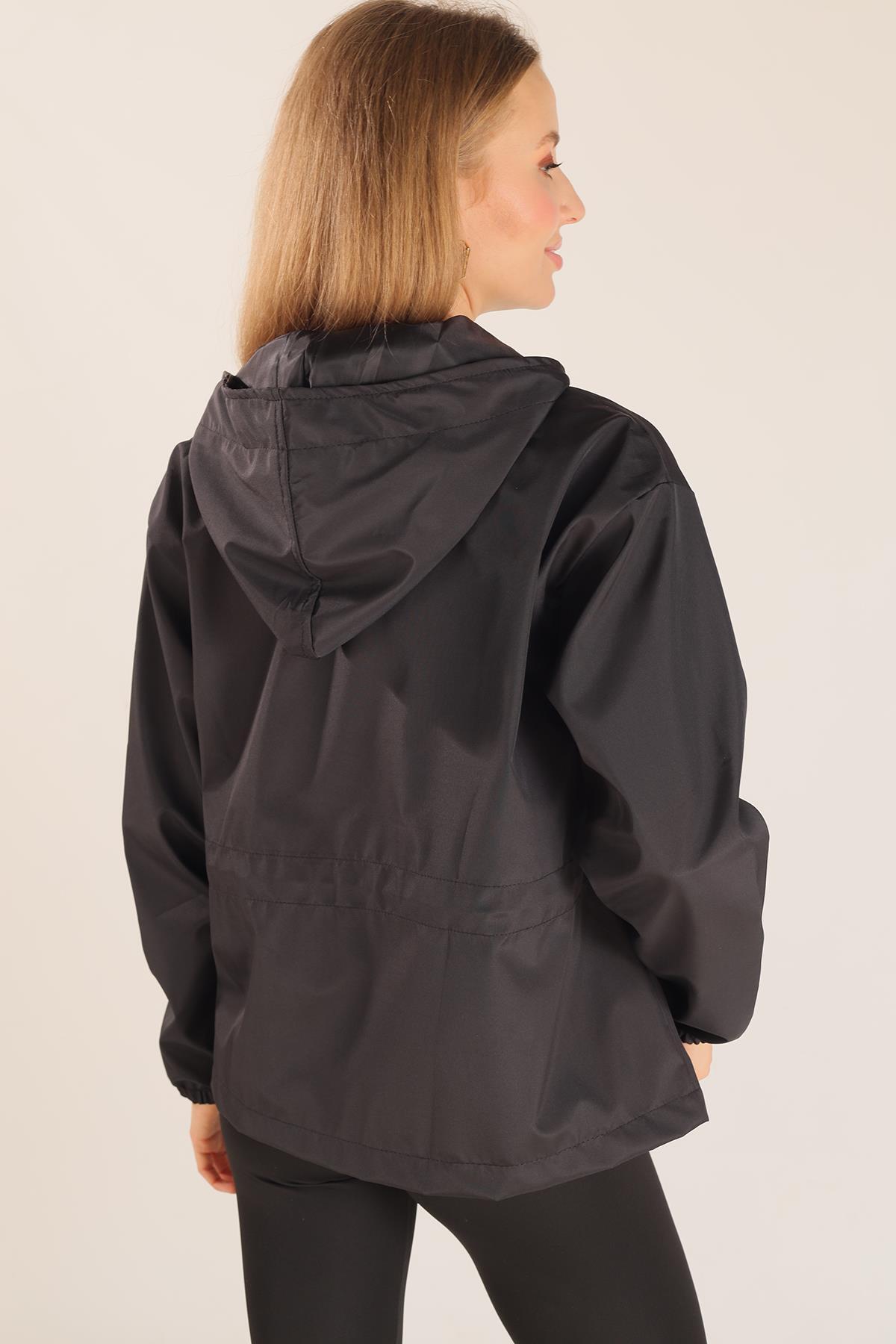 10011 Bel Lastik Detay Ceket Siyah - 4