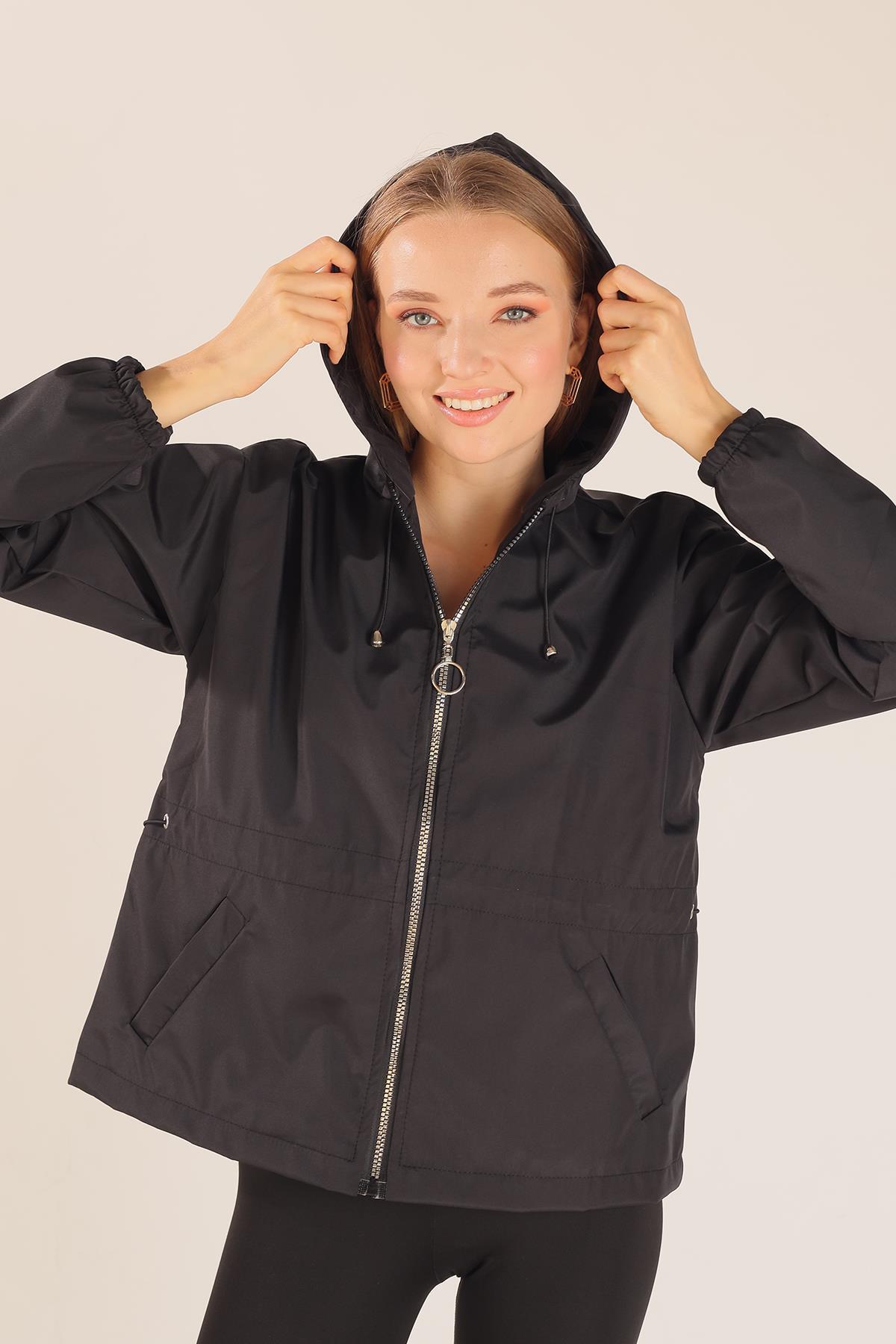 Siyah Bel Lastik Detay Ceket 10011 - 2