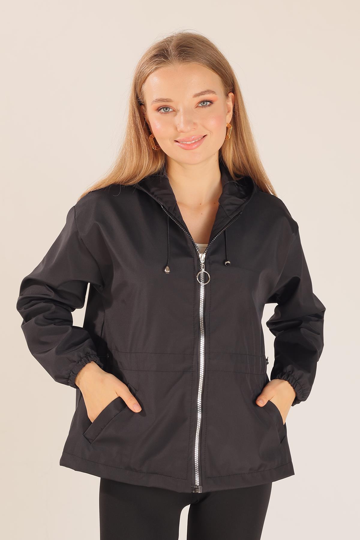 Siyah Bel Lastik Detay Ceket 10011 - 5