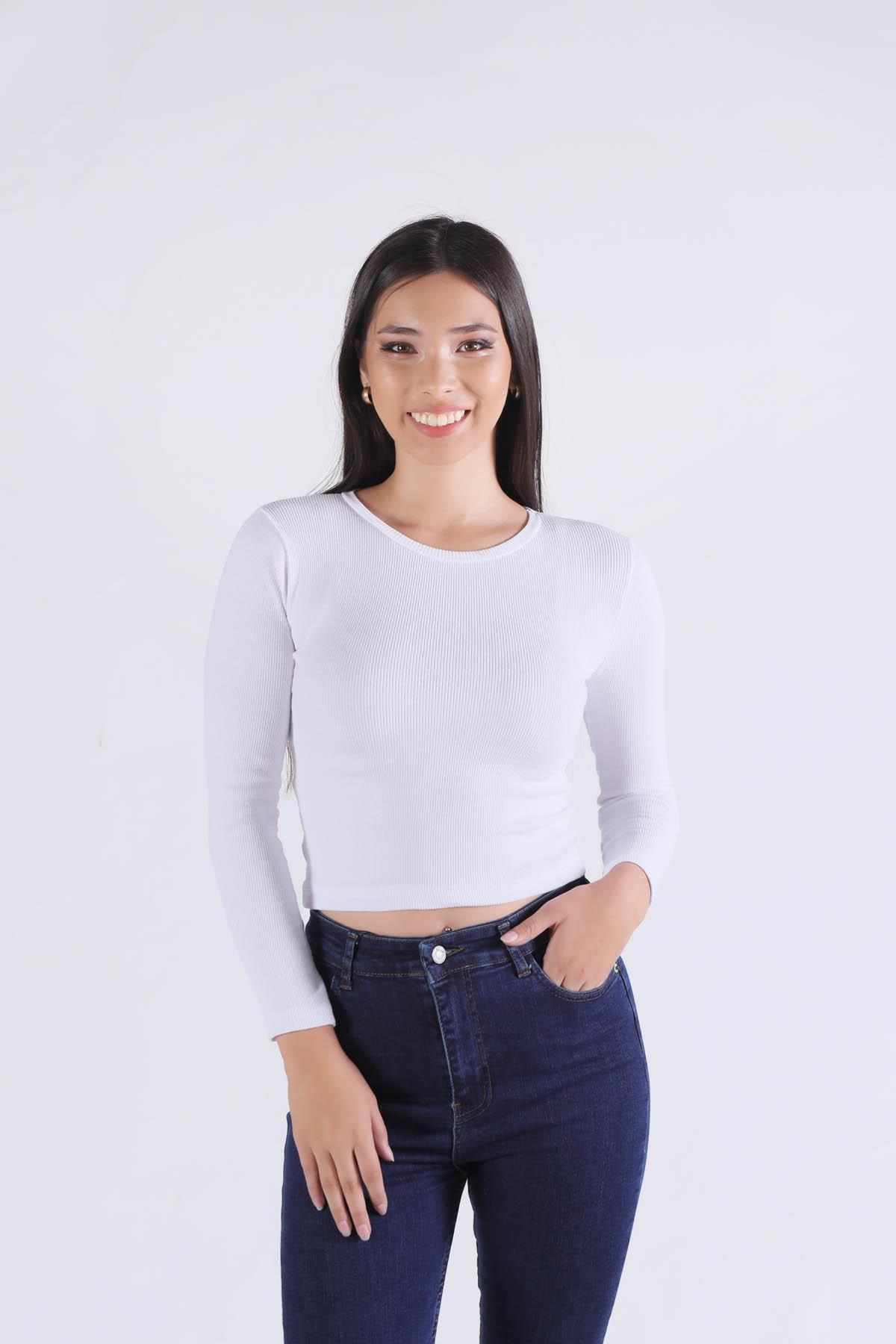 1011 Bisiklet Yaka Bluz Beyaz 