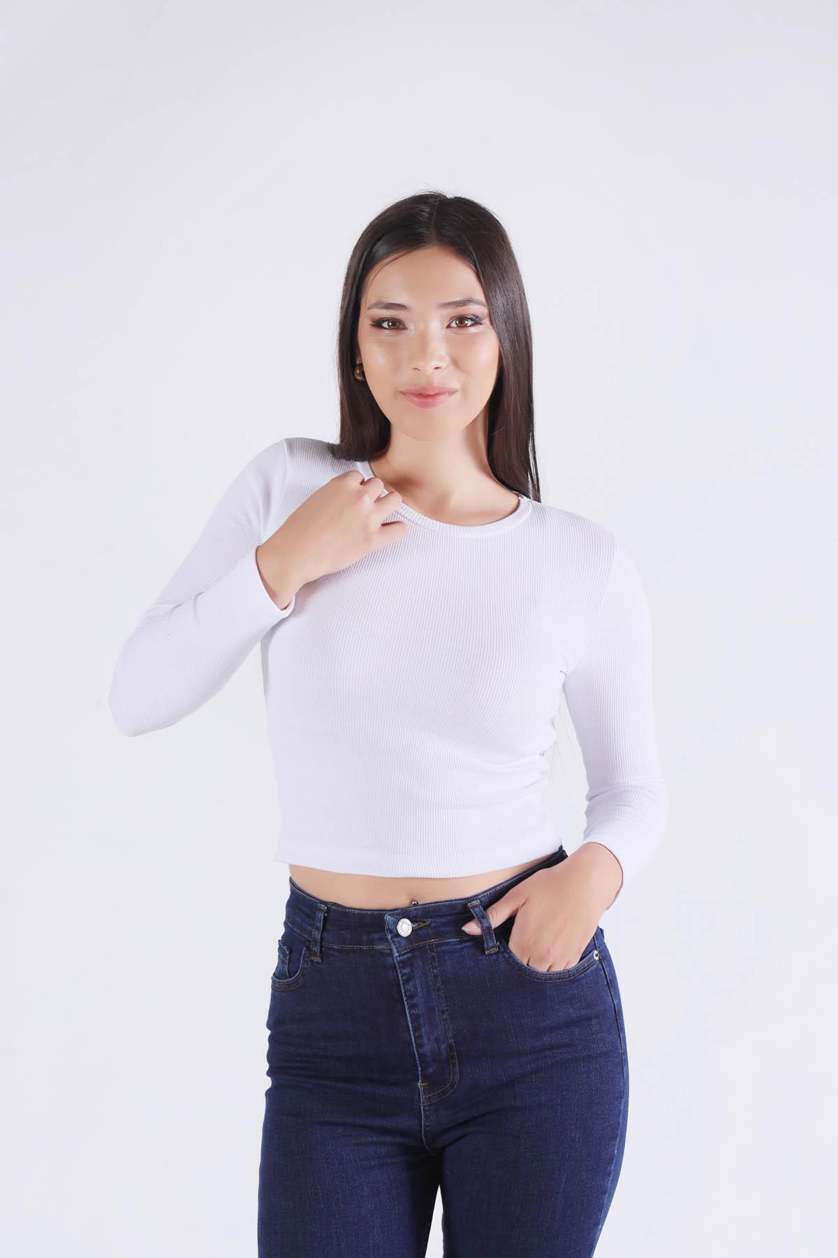 Beyaz Bisiklet Yaka Bluz 1011 - 2