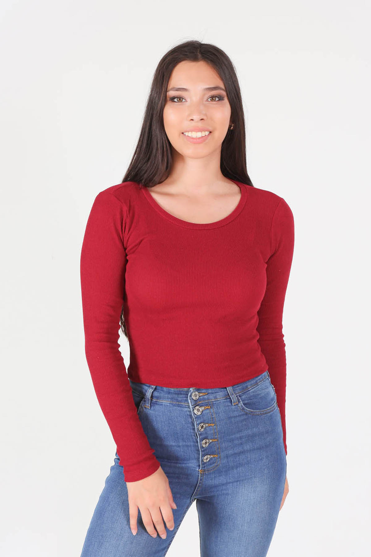 1011 Bisiklet Yaka Bluz Bordo 