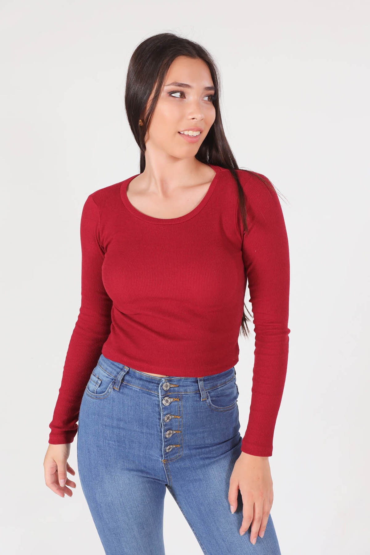 1011 Bisiklet Yaka Bluz Bordo - 5