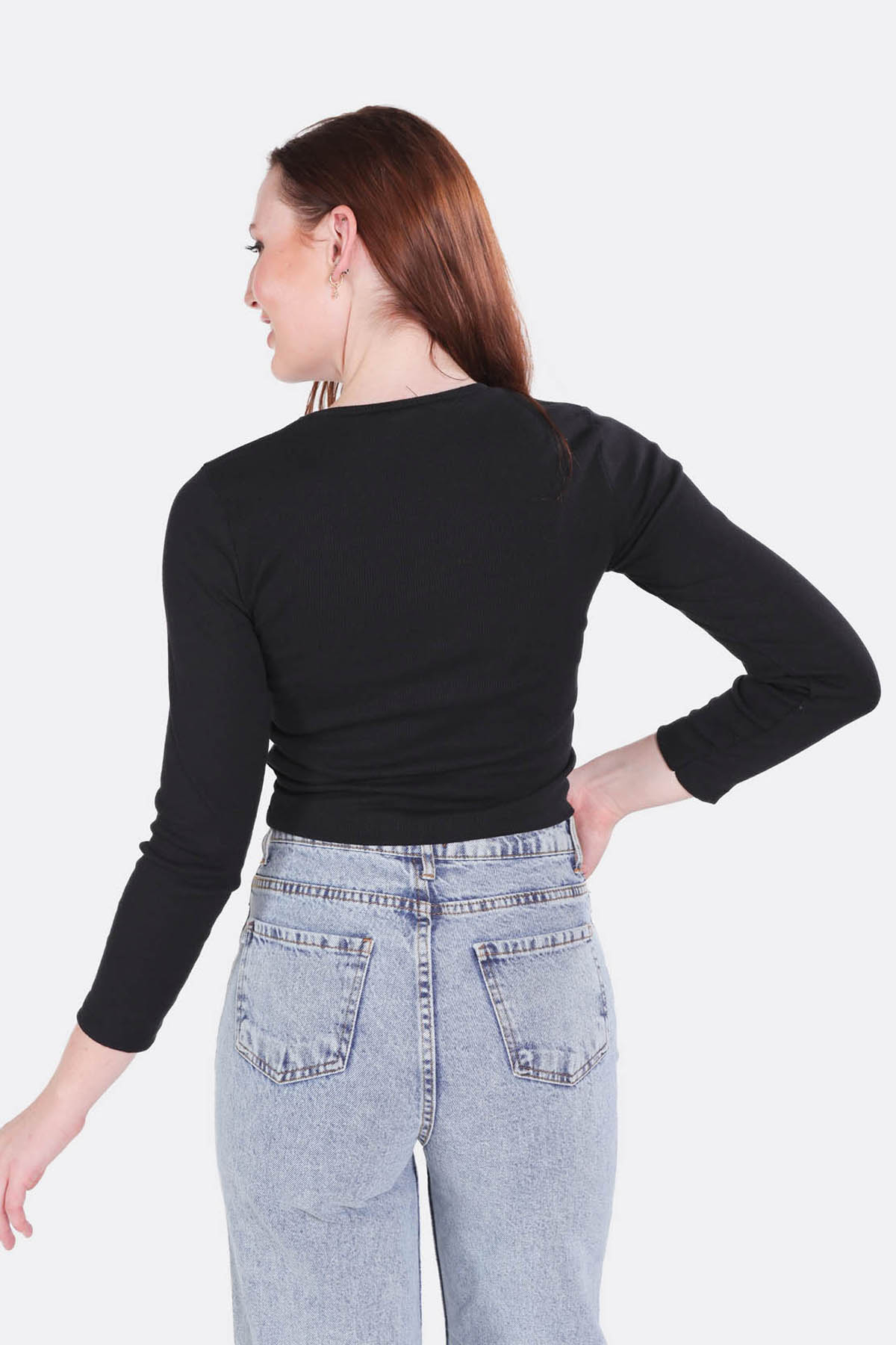 1011 Bisiklet Yaka Bluz Siyah - 4