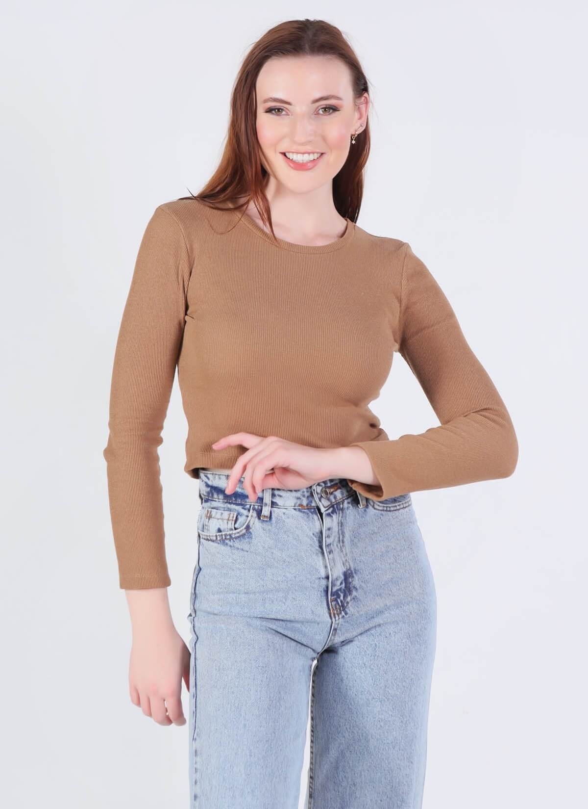 1011 Bisiklet Yaka Bluz Vizon - 3