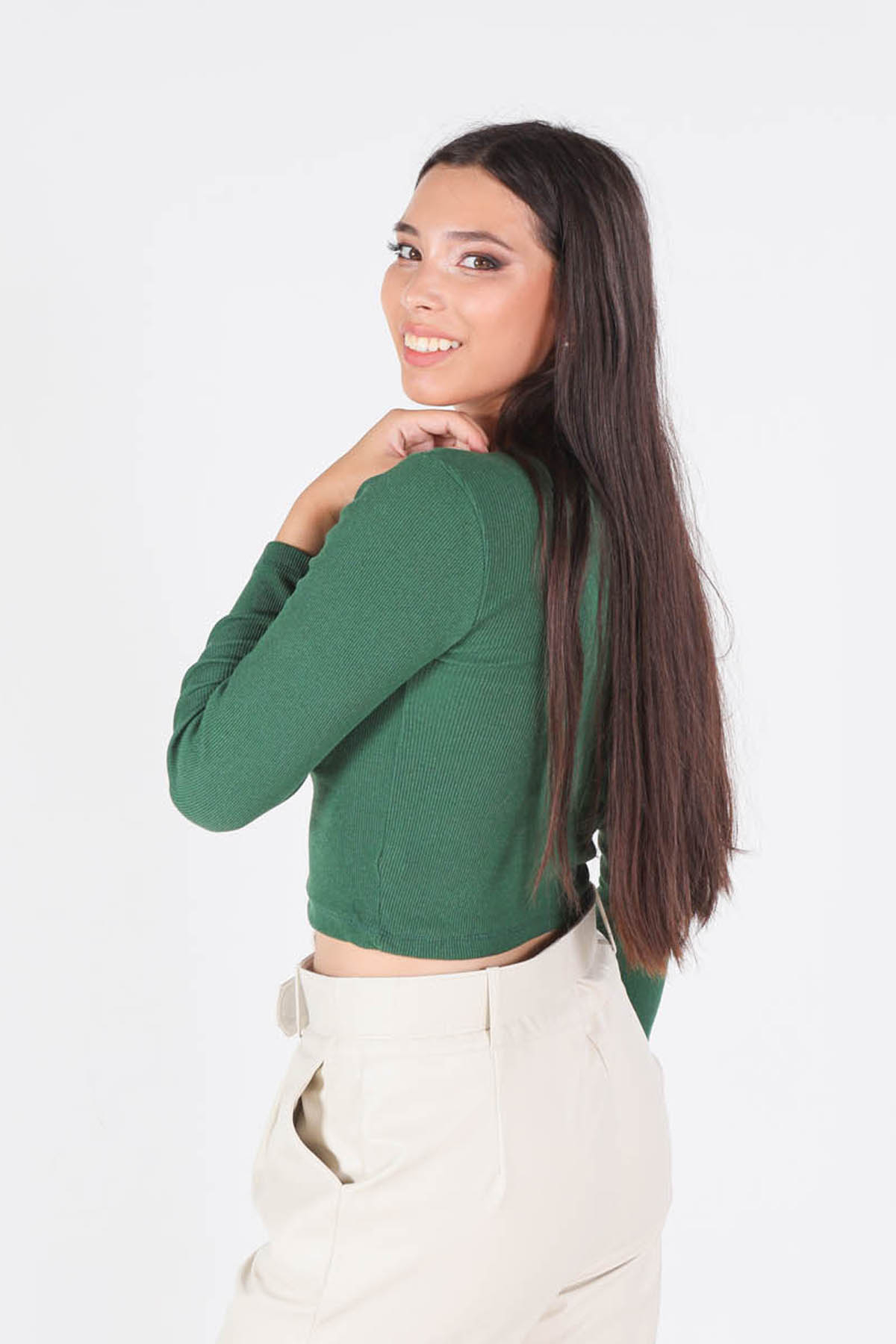 1011 Bisiklet Yaka Bluz Zümrüt - 3