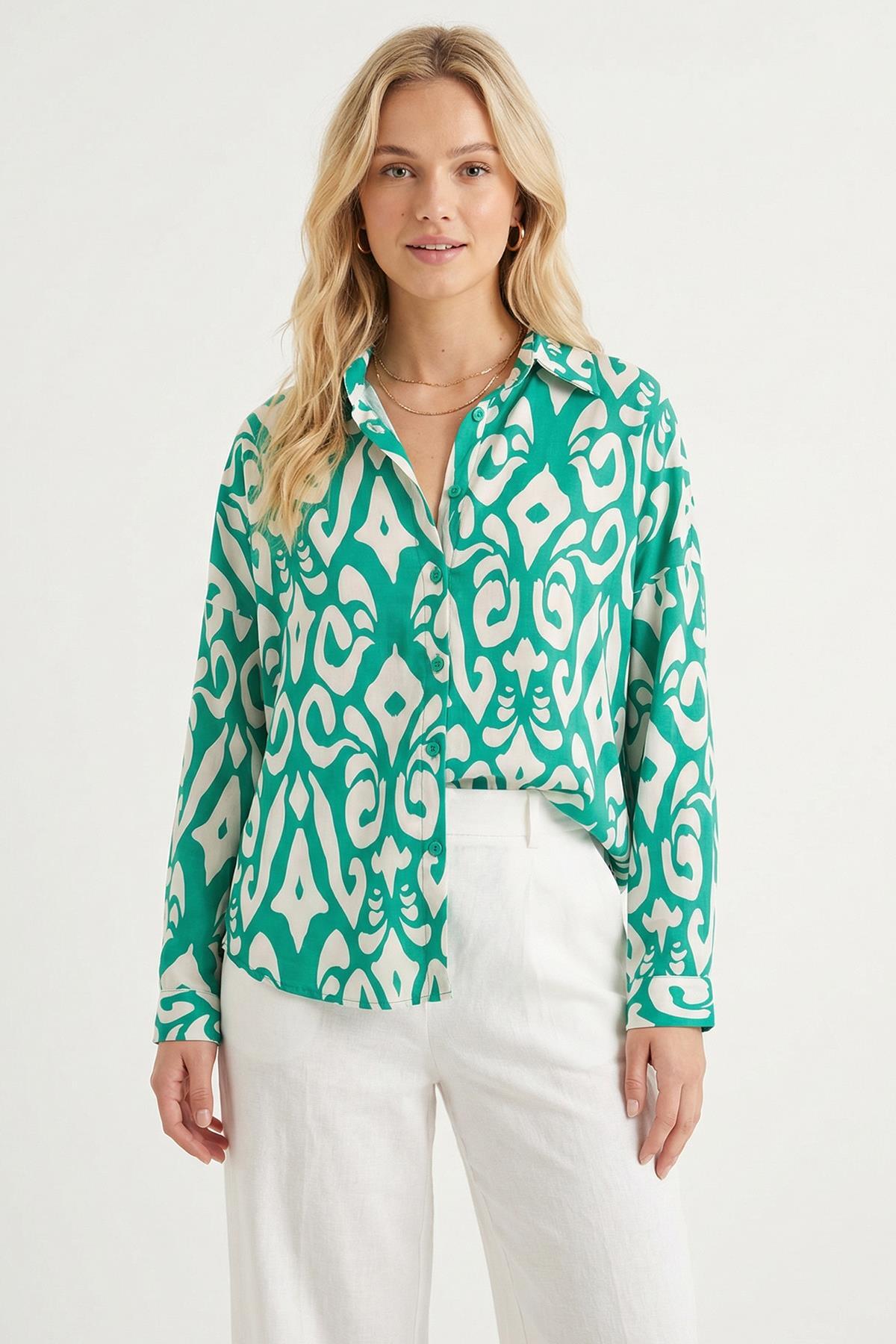 1015 Desenli Gömlek Yeşil - RAYS