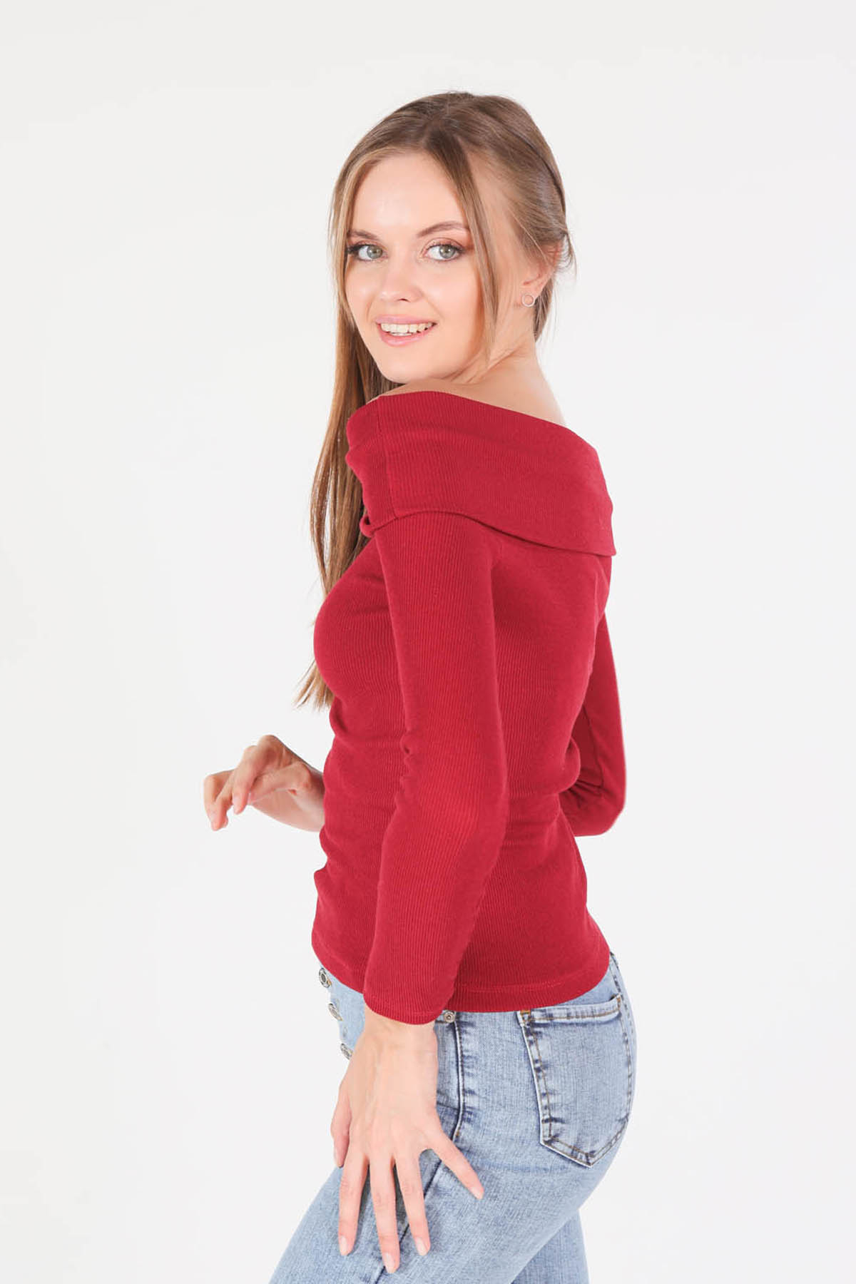 1015 Madanno Yaka Bluz Bordo - 3