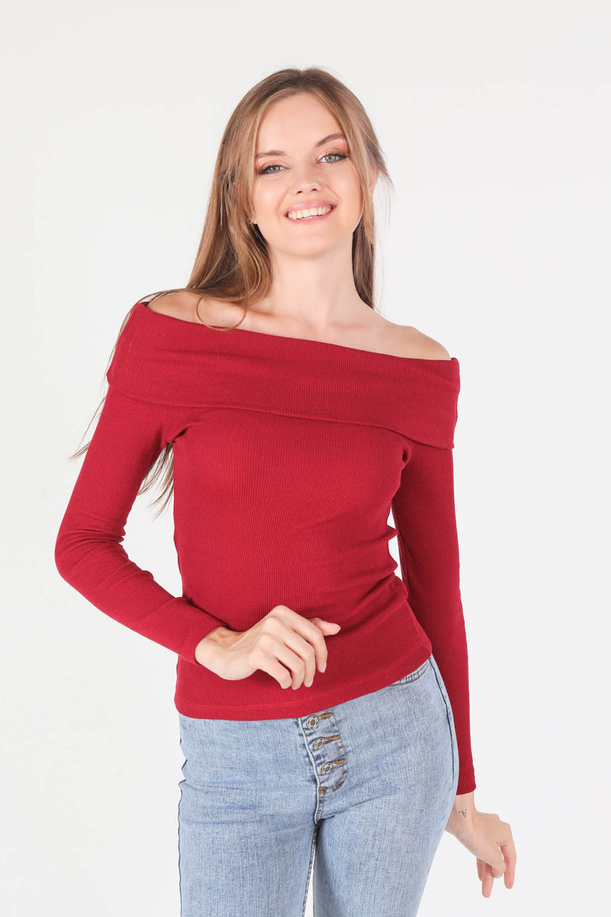 1015 Madanno Yaka Bluz Bordo - 1