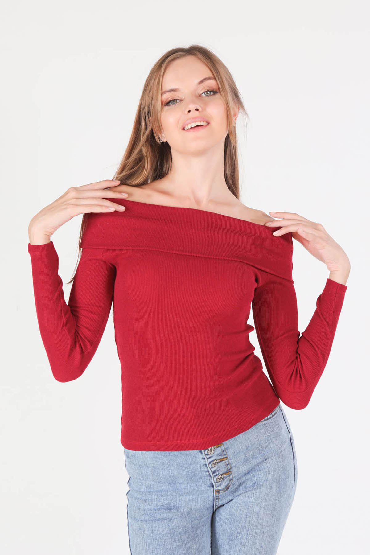 1015 Madanno Yaka Bluz Bordo - 2