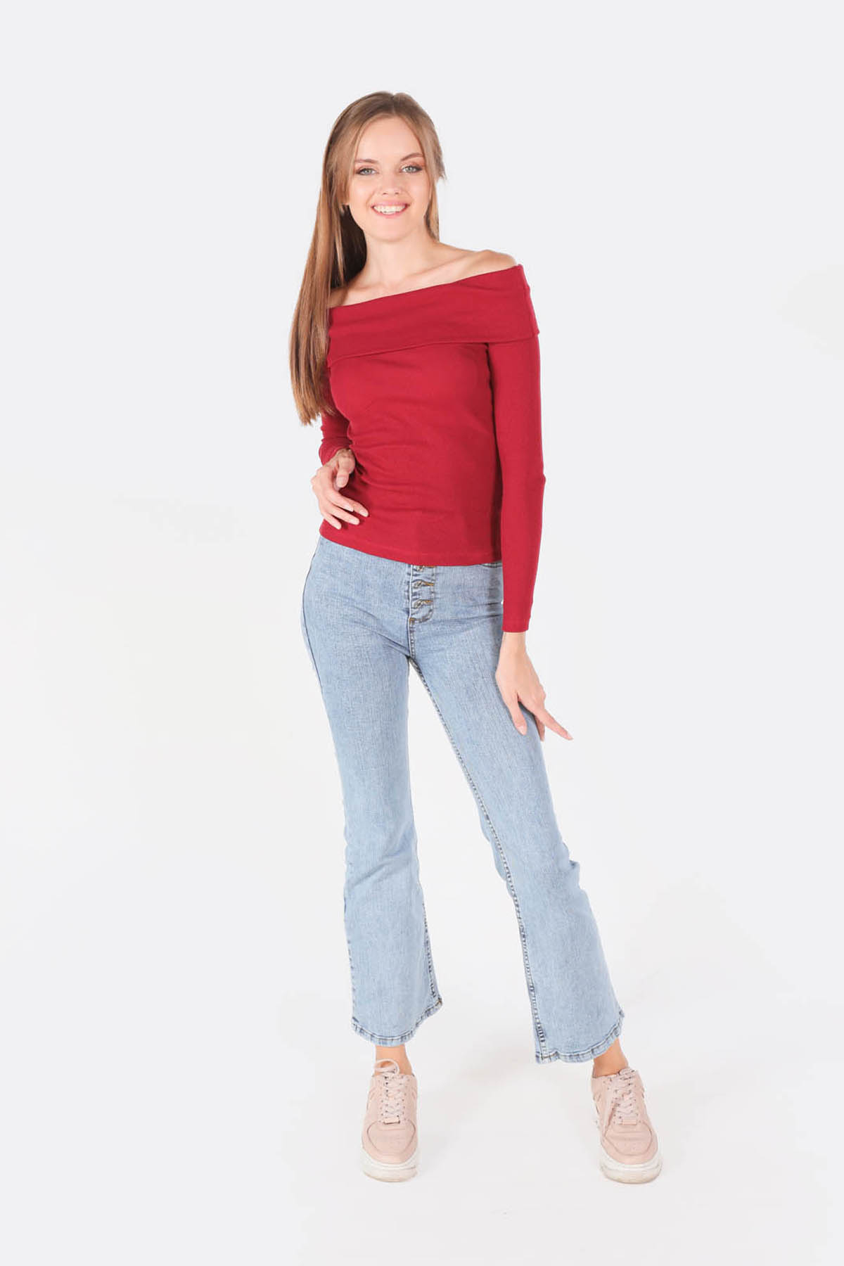 1015 Madanno Yaka Bluz Bordo - 5