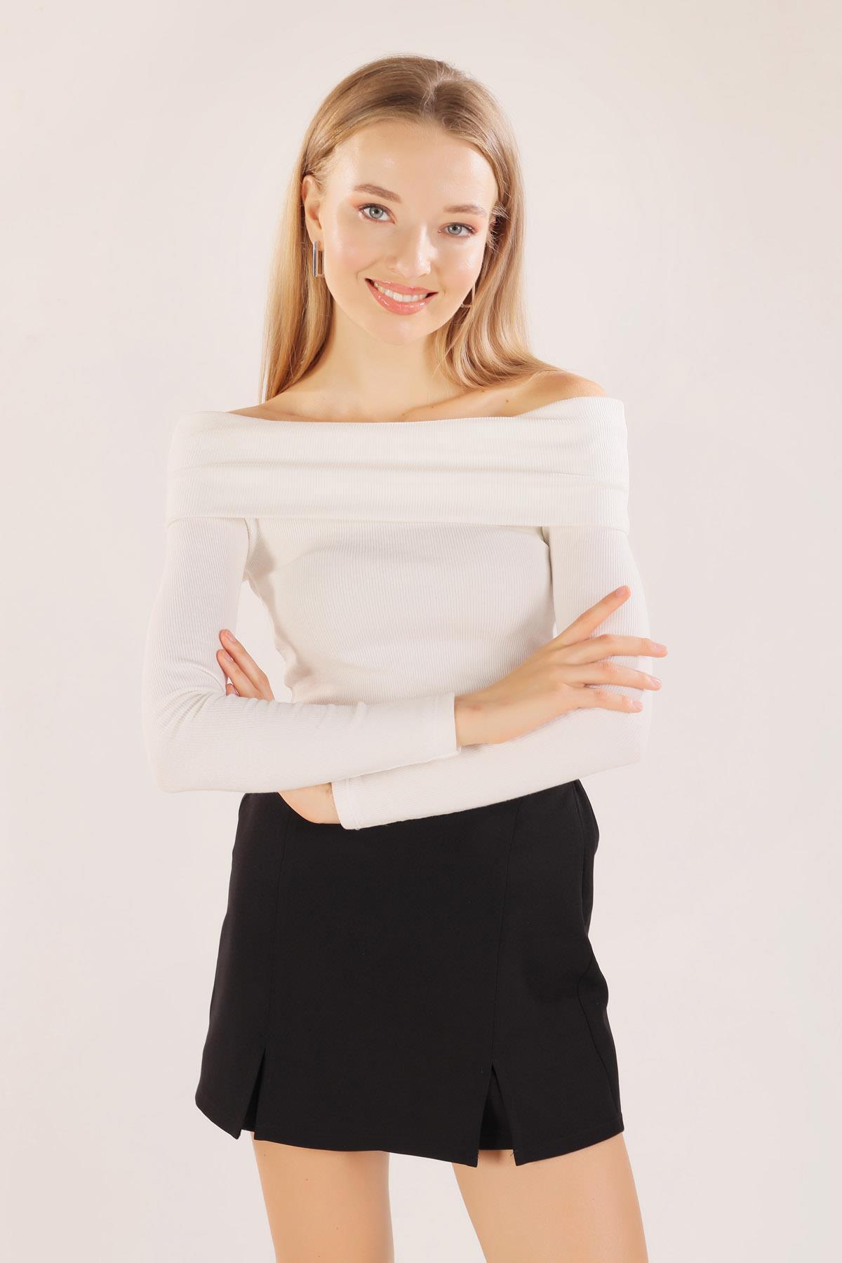 1015 Madanno Yaka Bluz Ekru - 1