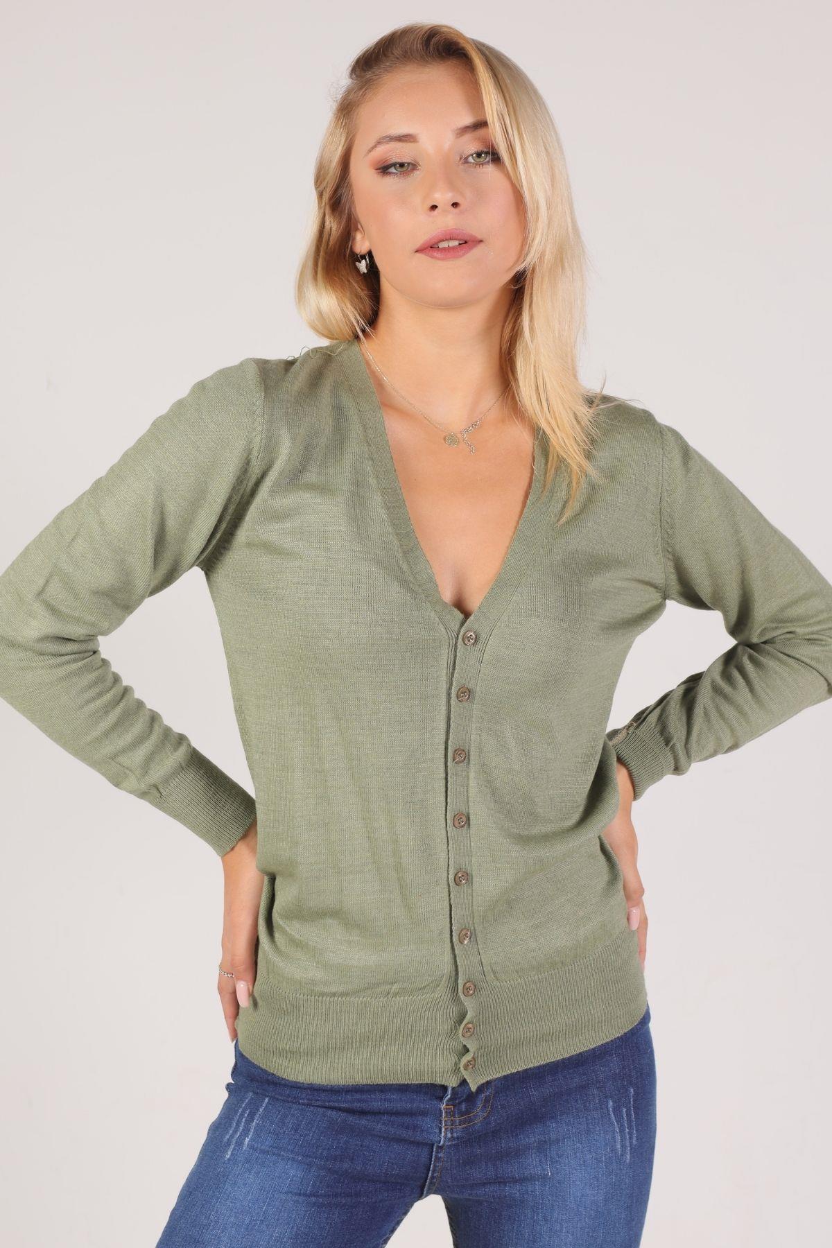 1015 Önü Düğmeli Hırka Çağla - 1