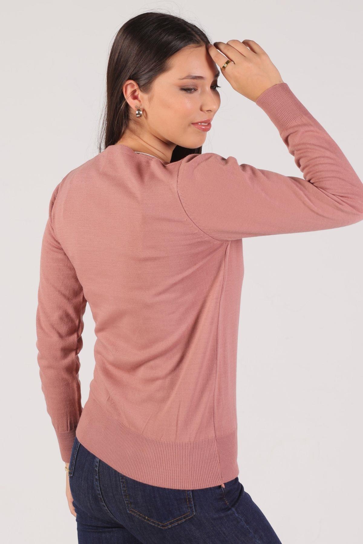 1015 Önü Düğmeli Hırka Gül - 4